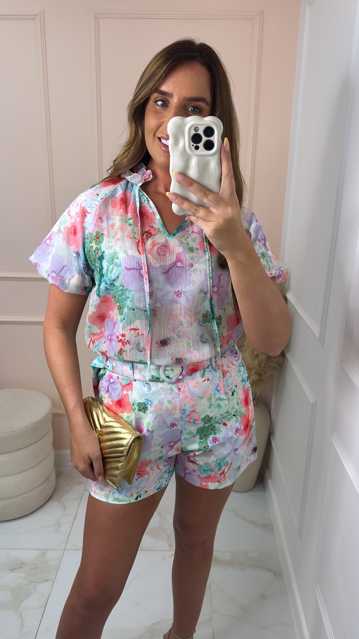 MERCY mint & coral floral short set
