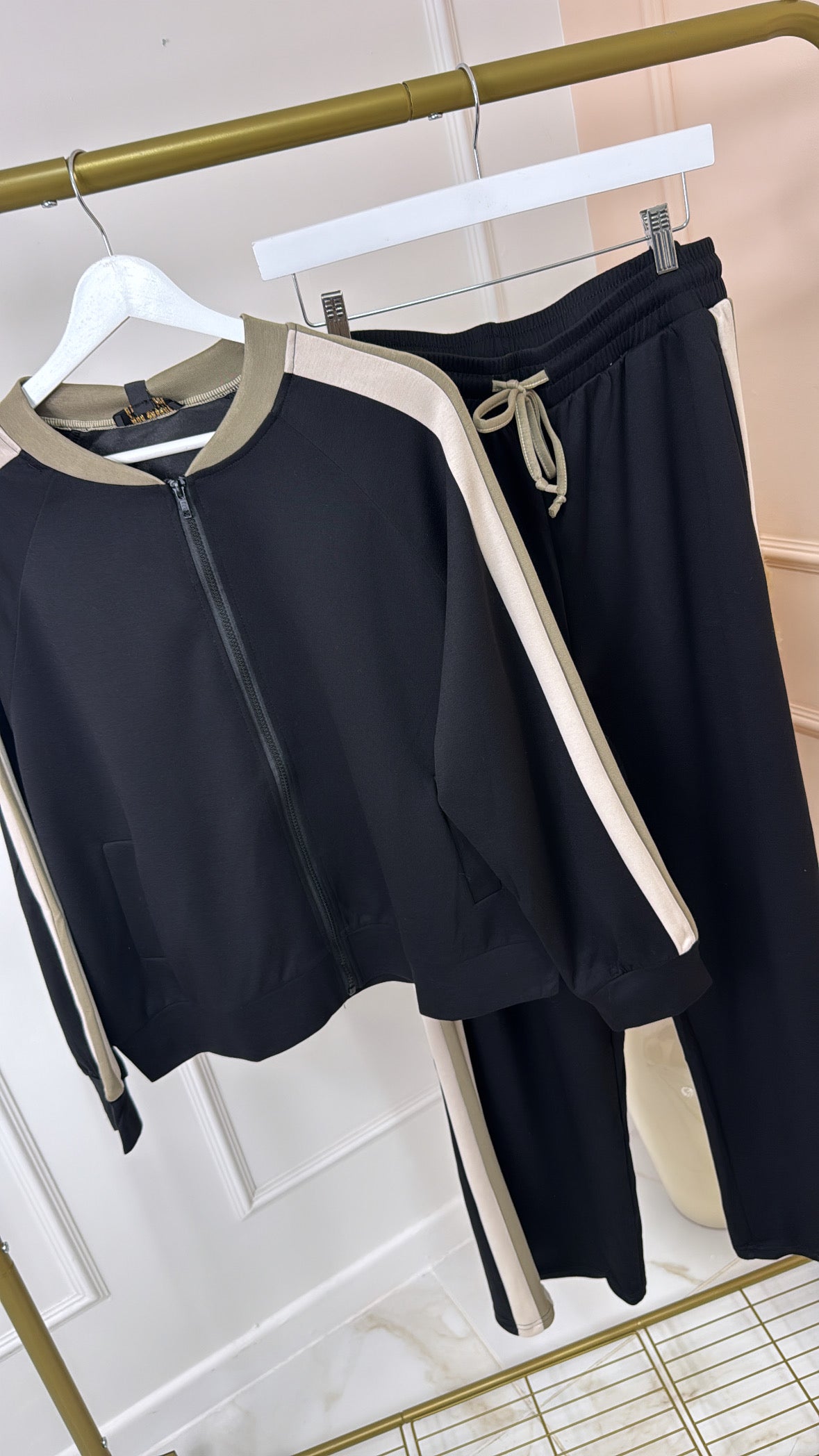 GIANA black side stripe bomber lounge set