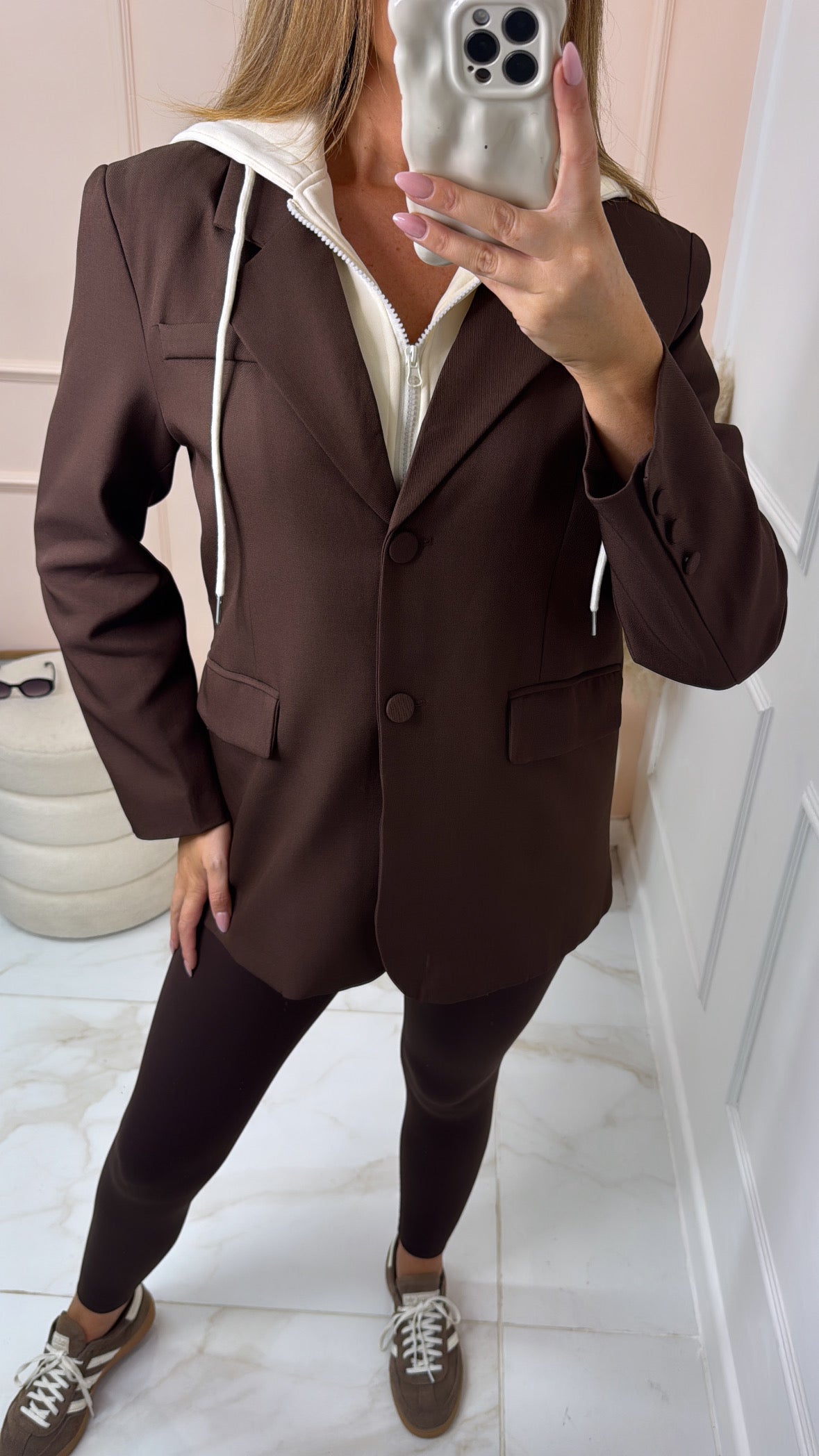 TARA brown hooded longline blazer