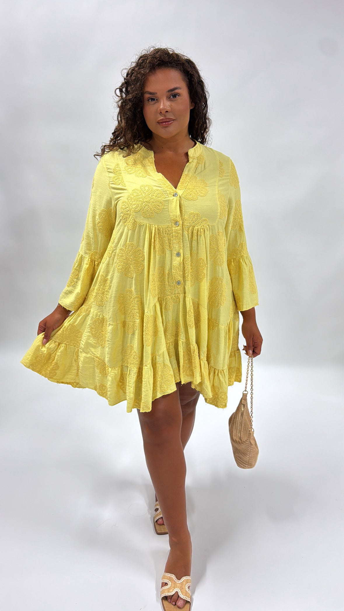 LULU lemon tiered smock dress