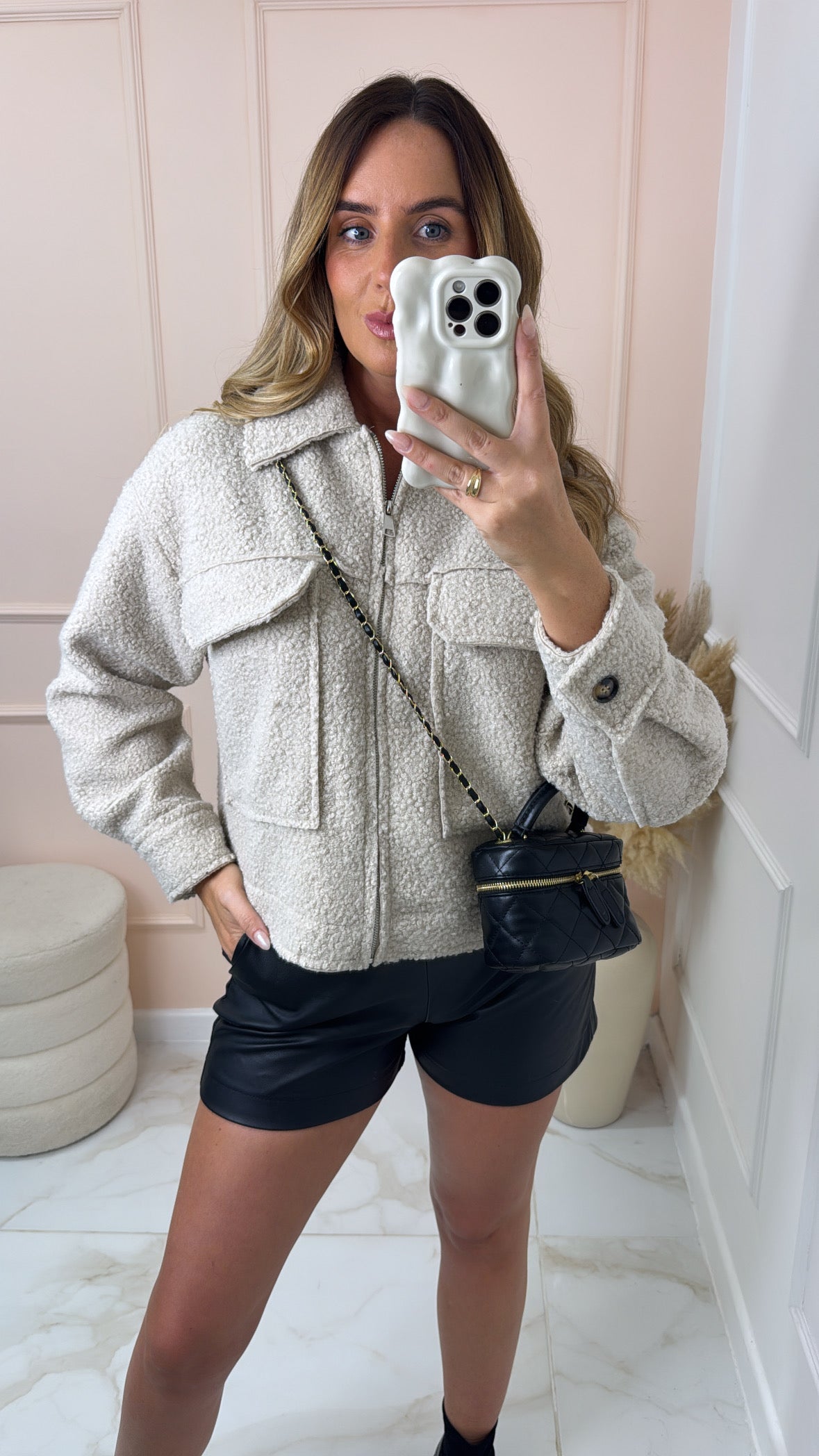 JILLIAN beige teddy utility jacket