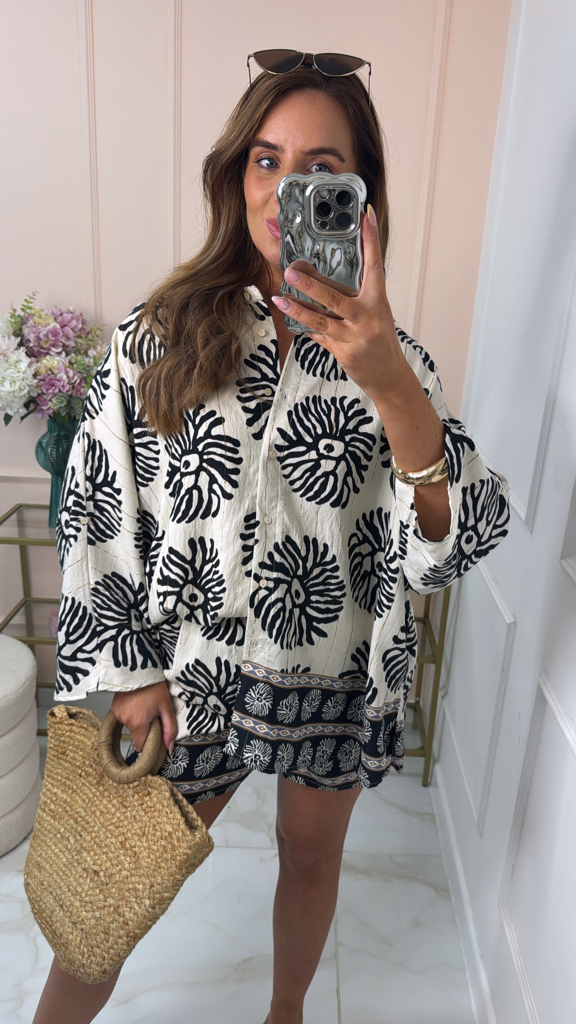 ELLIE black & gold printed oversized shirt