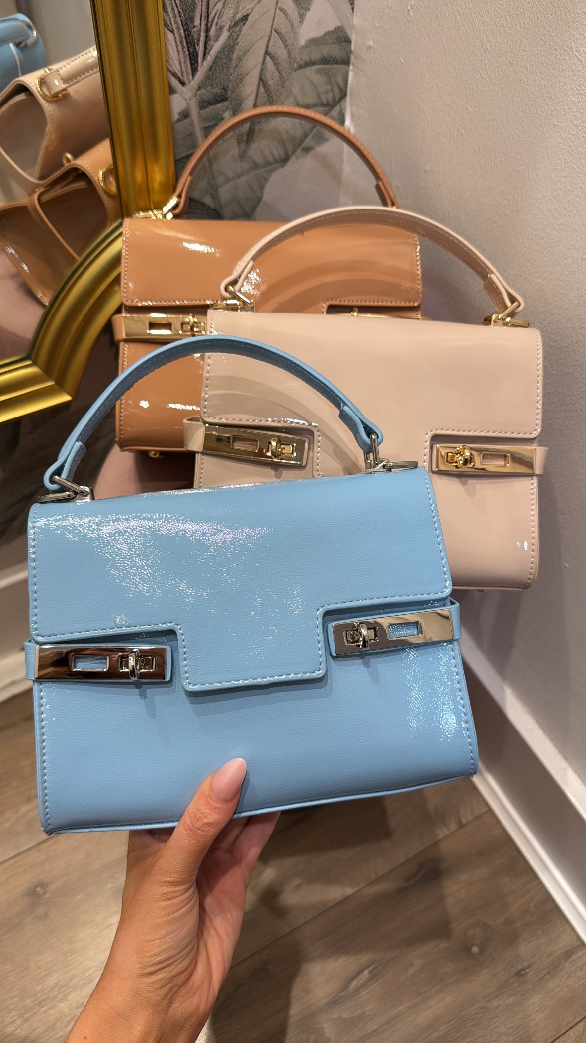 HARPER blue patent gold detail grab bag