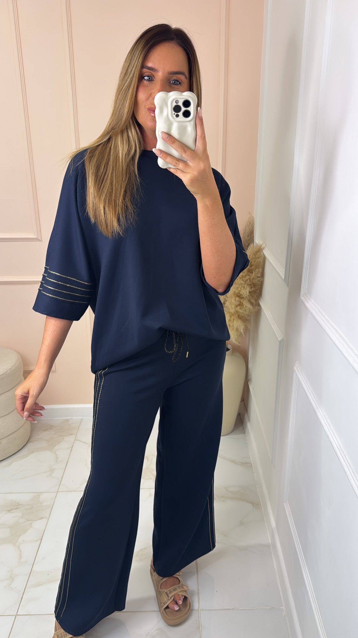 LUNA navy metallic striped lounge set