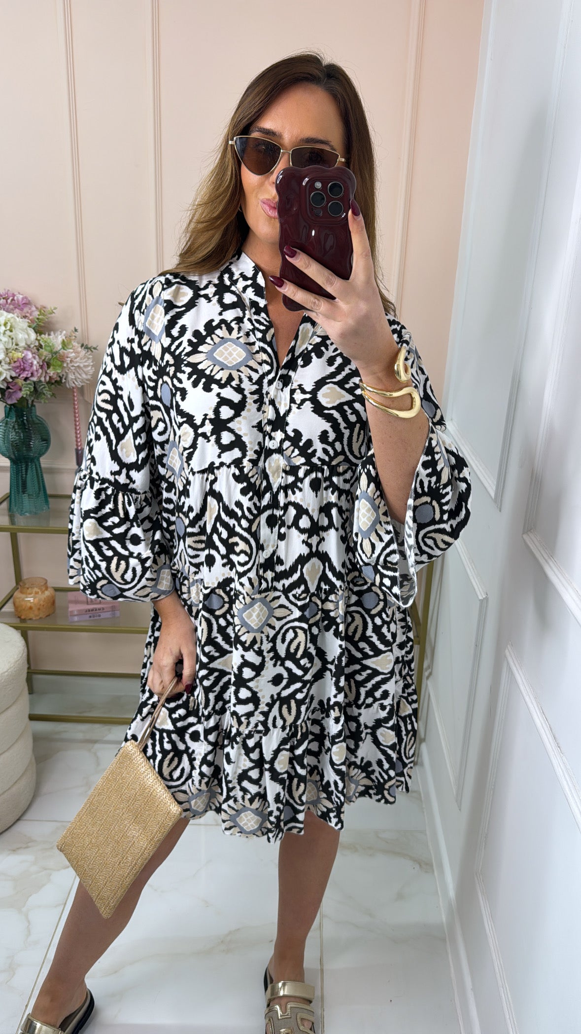 IVY black aztec print smock dress