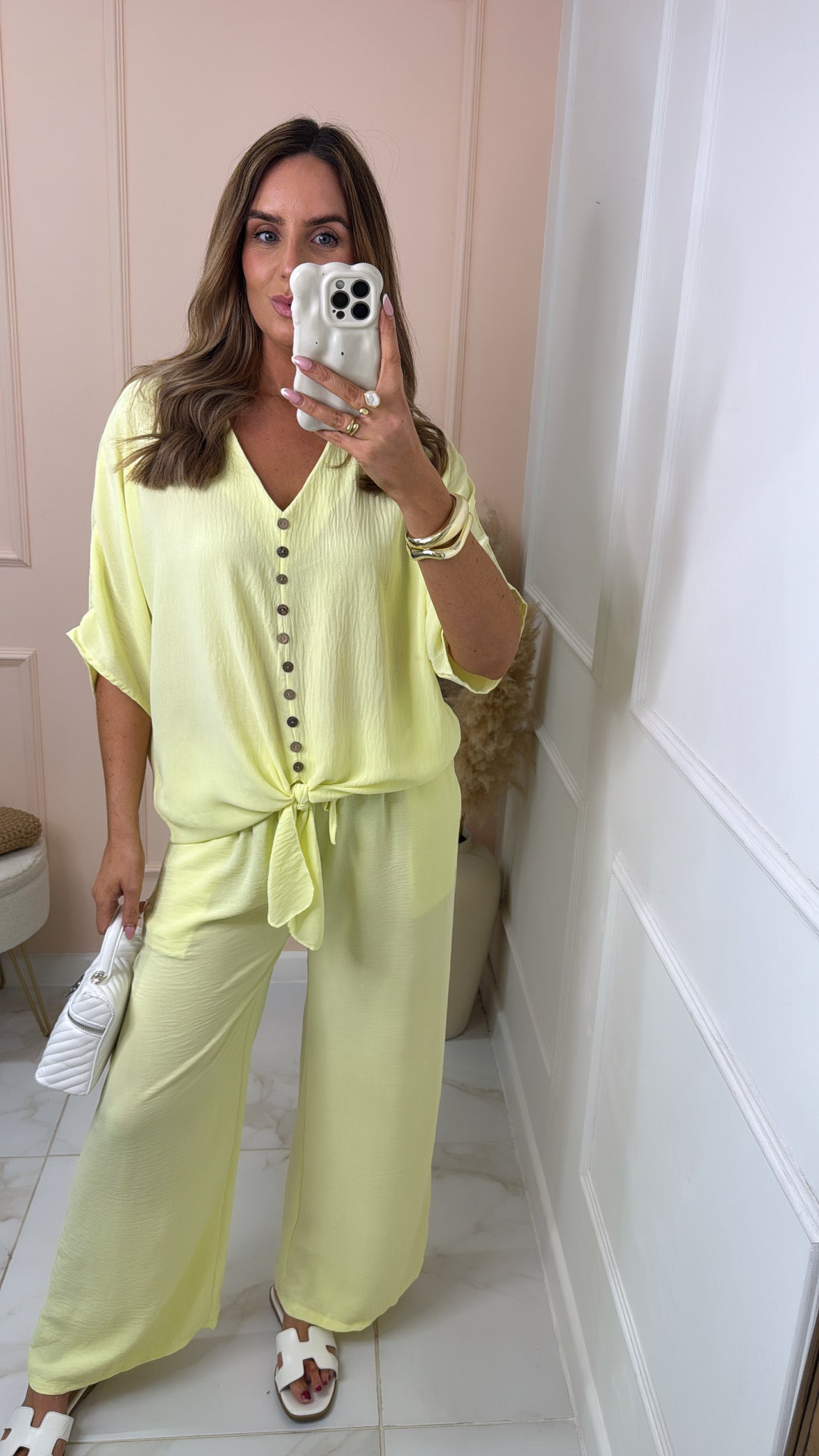 LUNA lemon button tie front trouser set