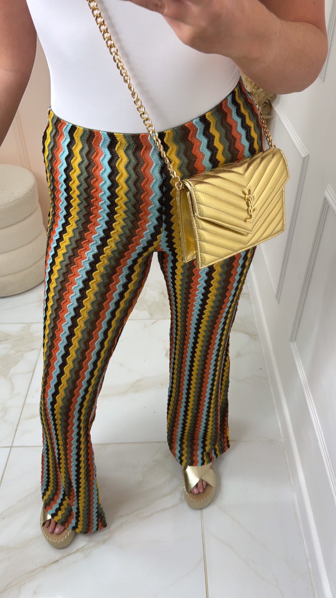 ALESSIA khaki zig zag crochet flared trousers