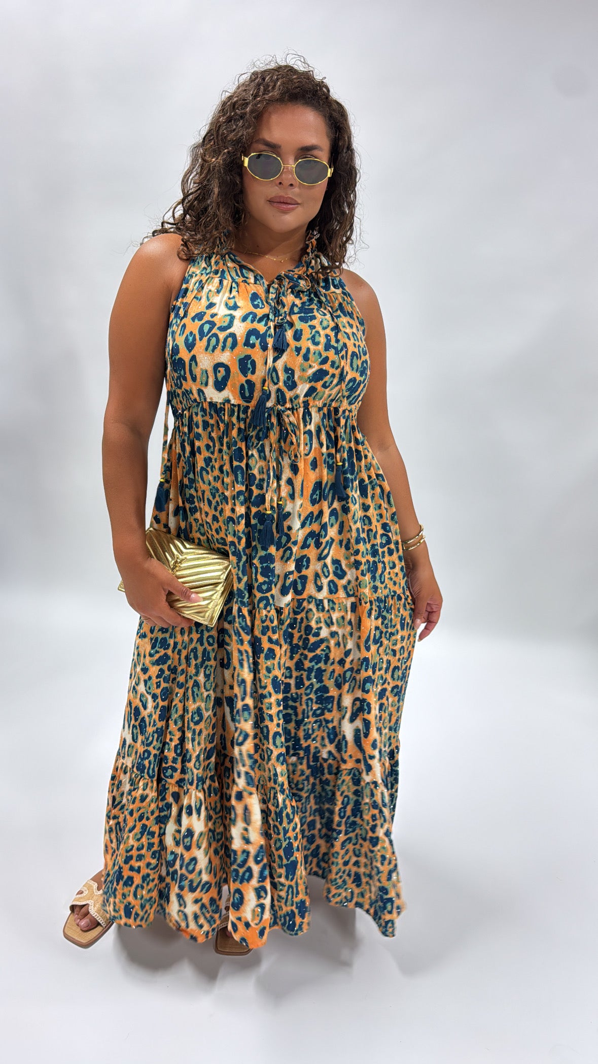 FIFI orange diamante animal print maxi dress