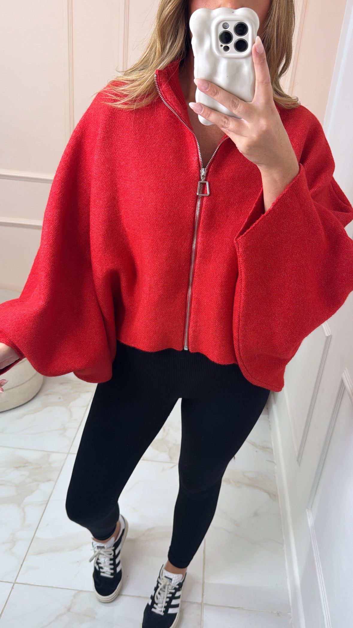 BETH red dip hem flared sleeve cardigan