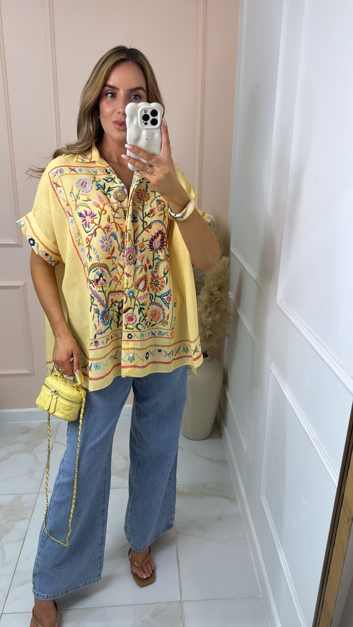 ELODIE lemon floral embroidered boho shirt