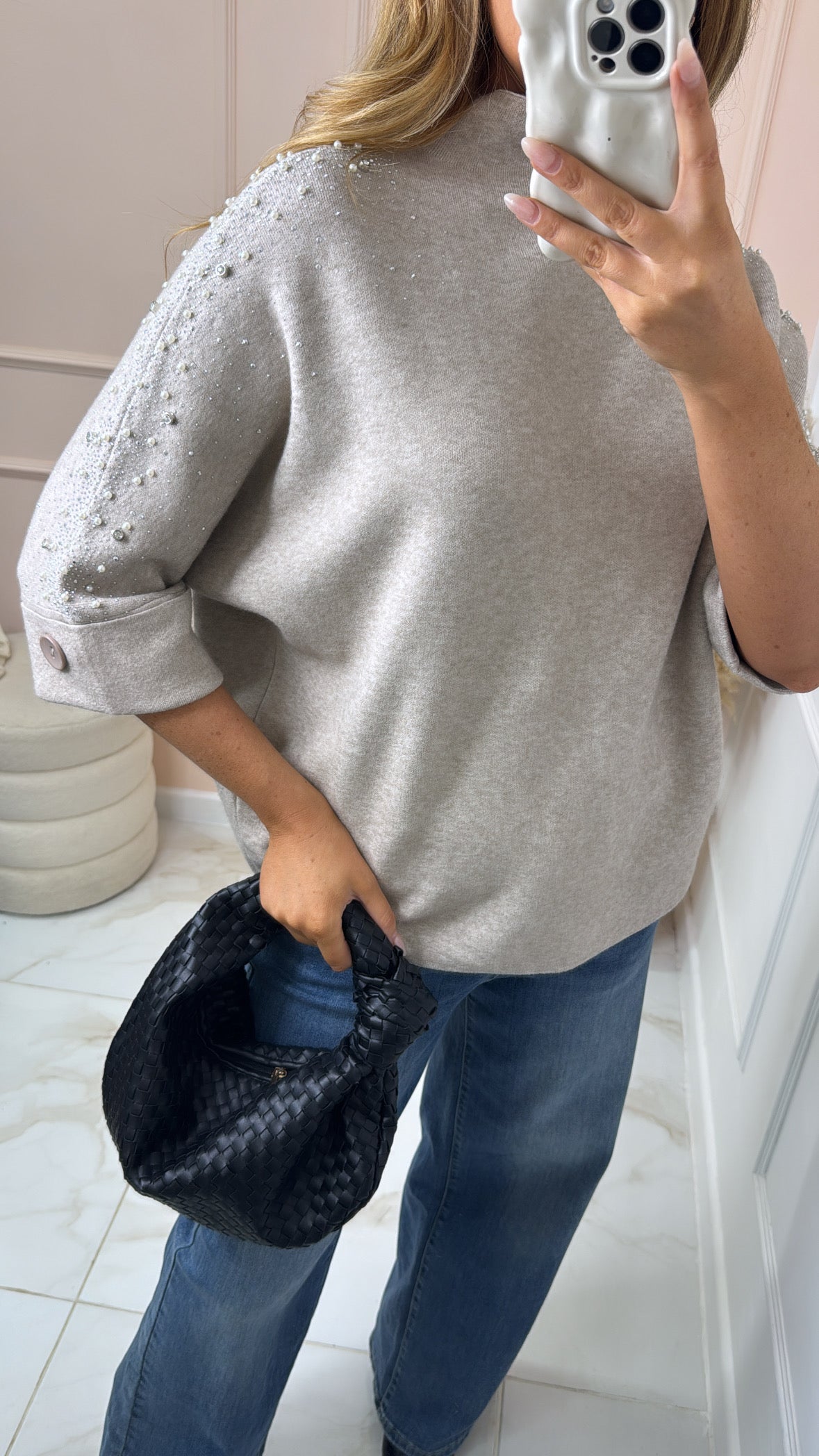 ALICE beige embellished knit top