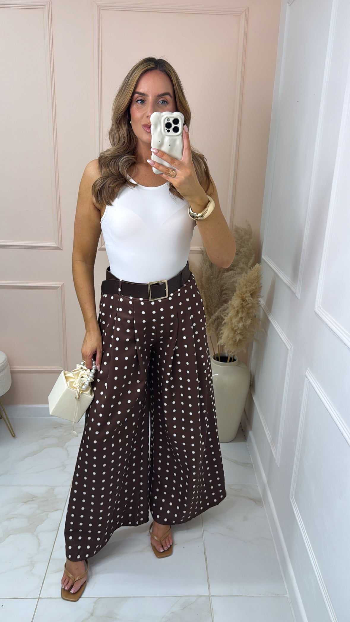 SIENNA brown polka dot wide leg trousers