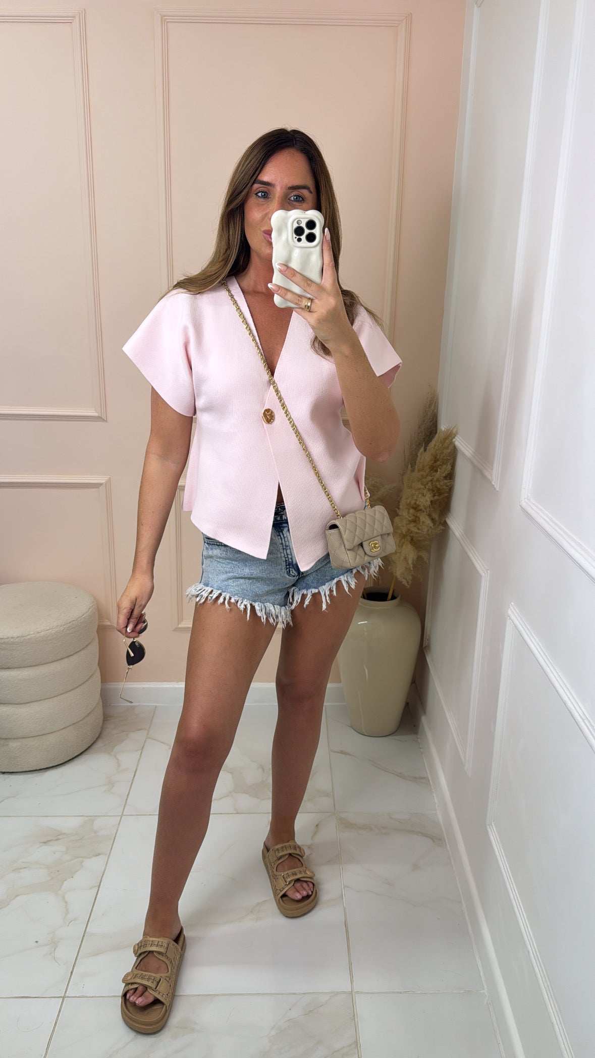 LARISSA pink button fine knit top