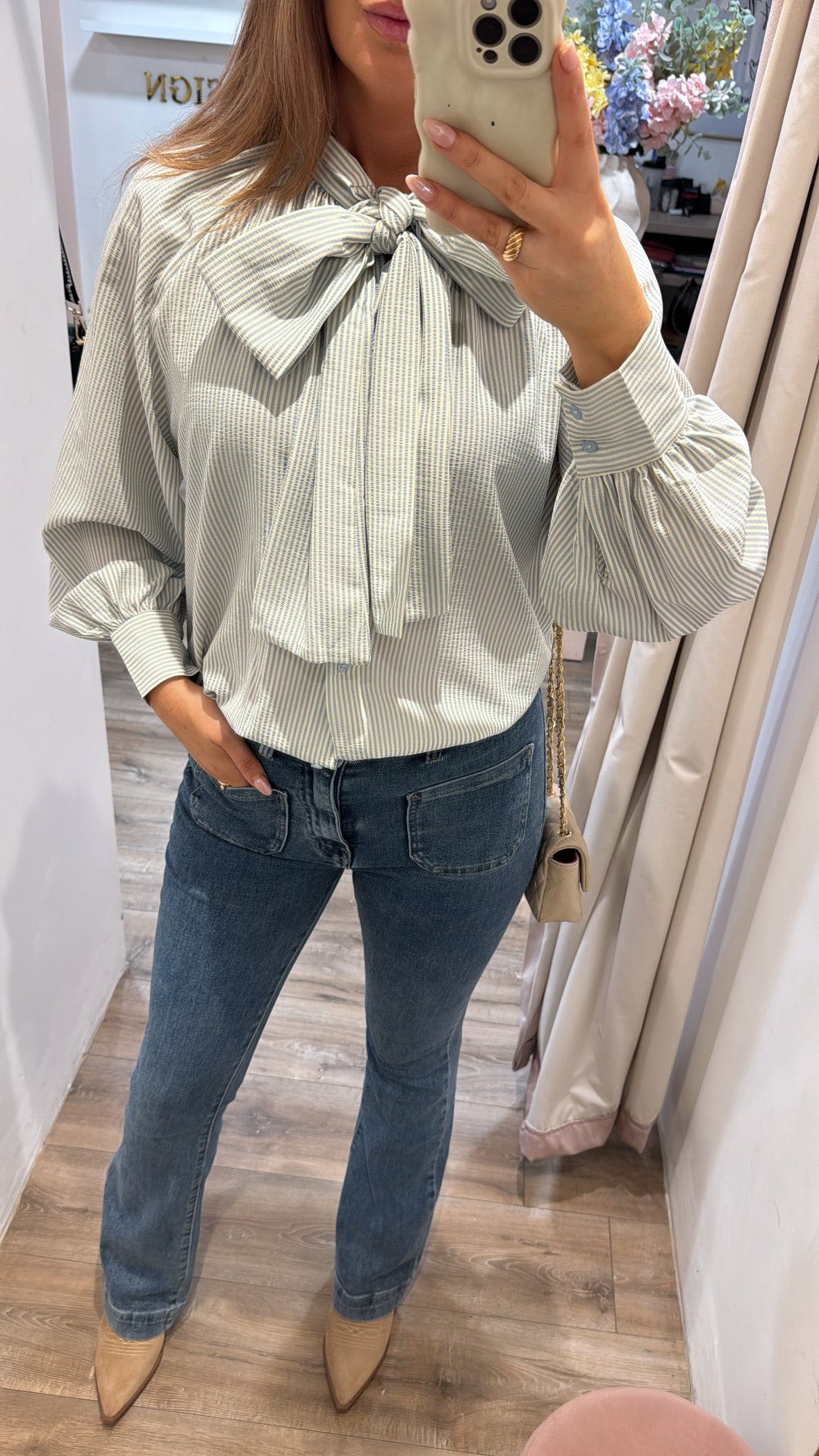 LIZZIE blue striped bow shirt