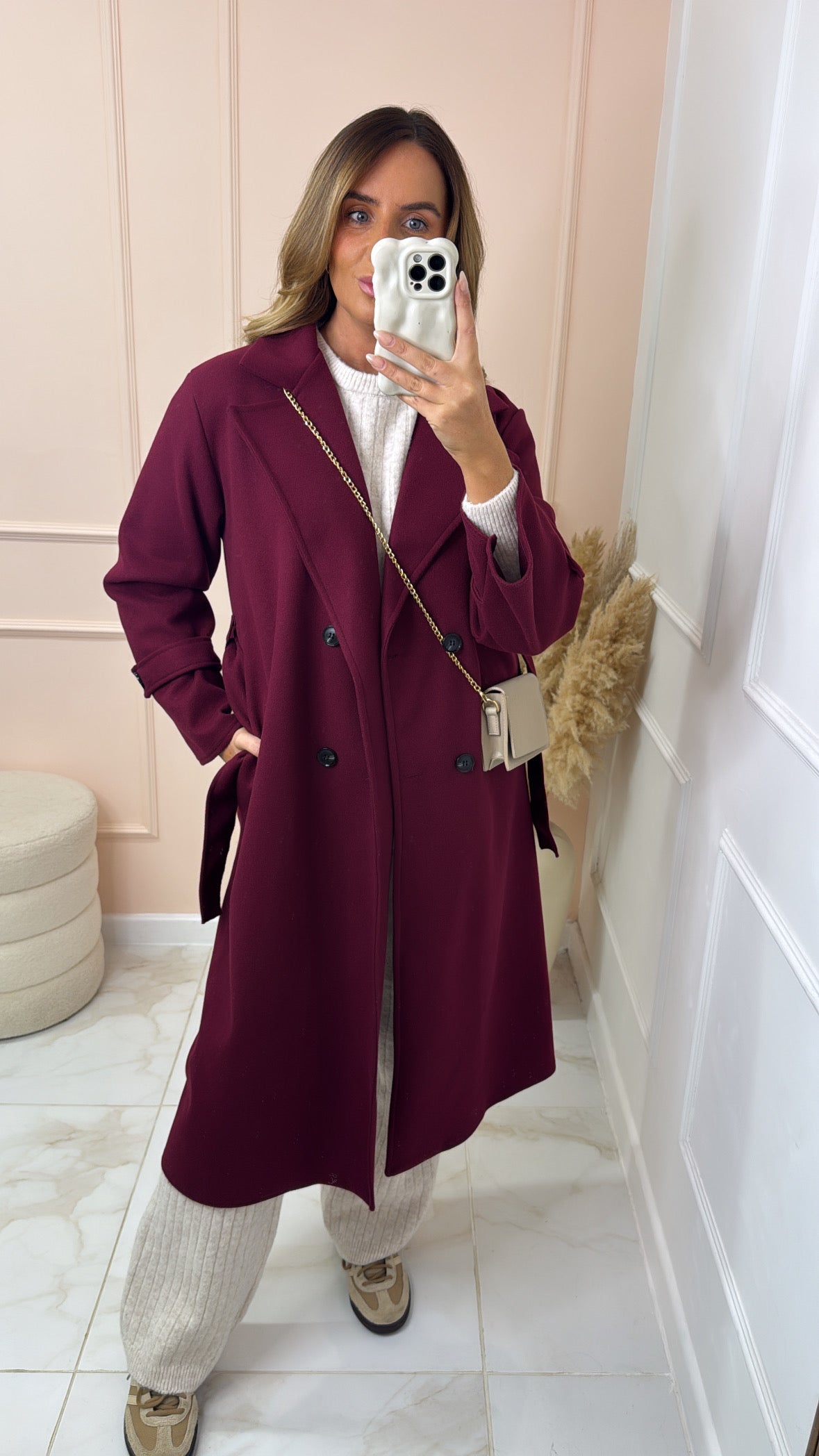 MORGAN burgundy collar belted trench coat