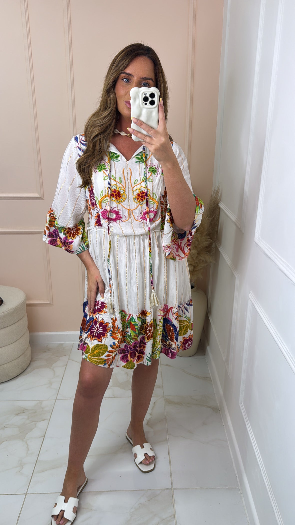 DARA white embellished smock dress
