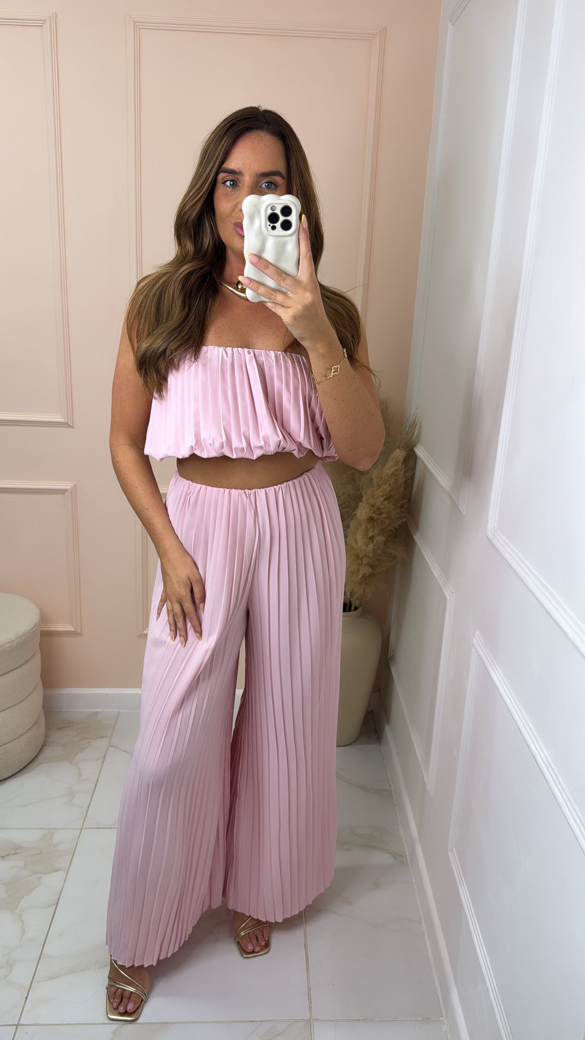 ADA pink pleated bandeau trouser set