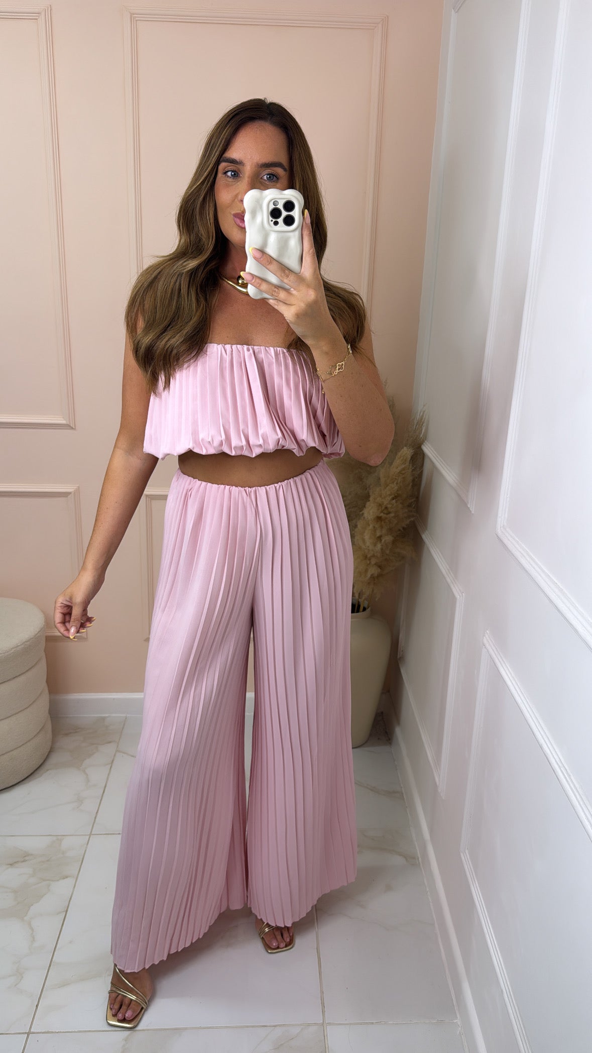 ADA pink pleated bandeau trouser set