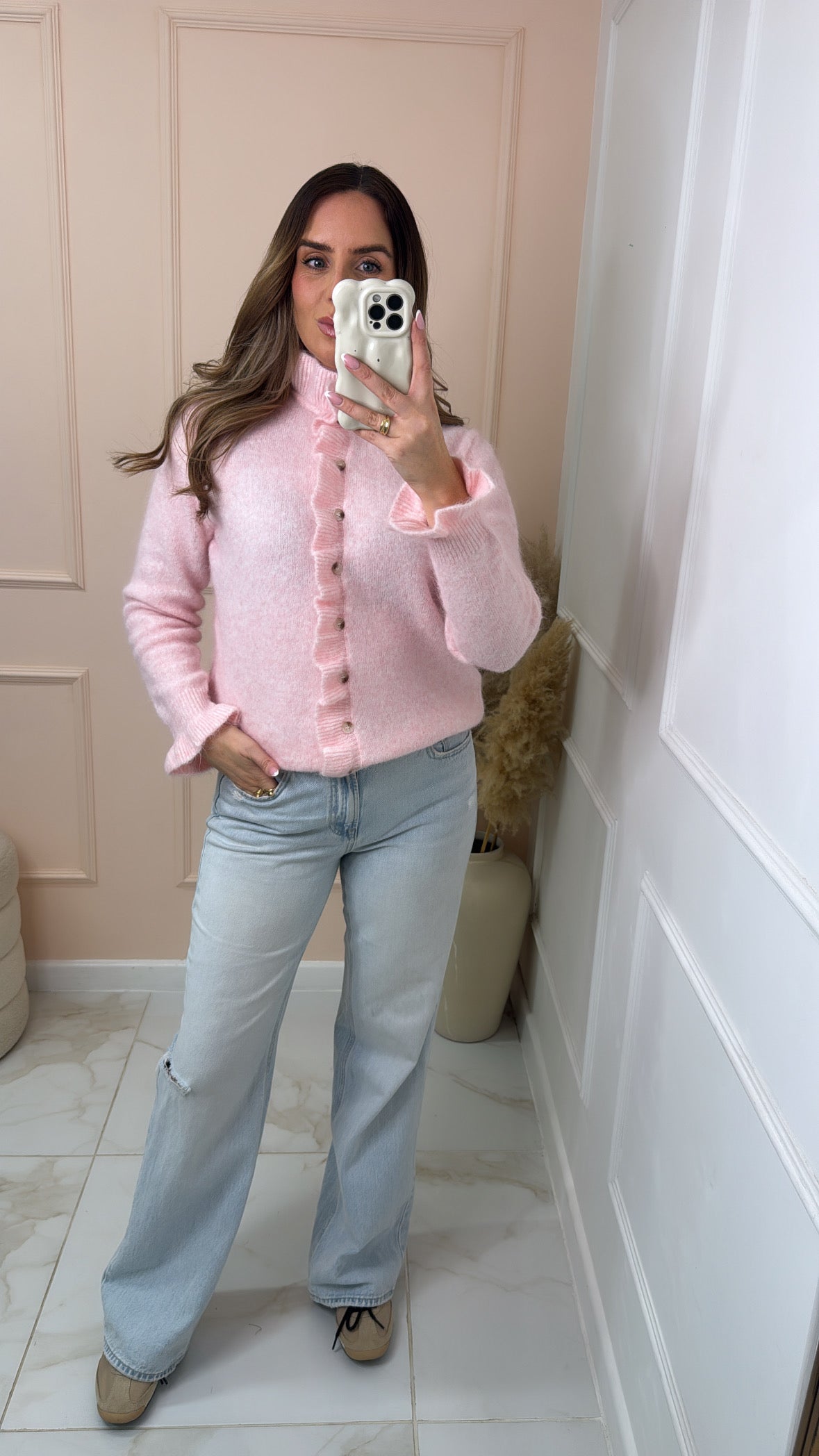JILLY pink frill detail cardigan