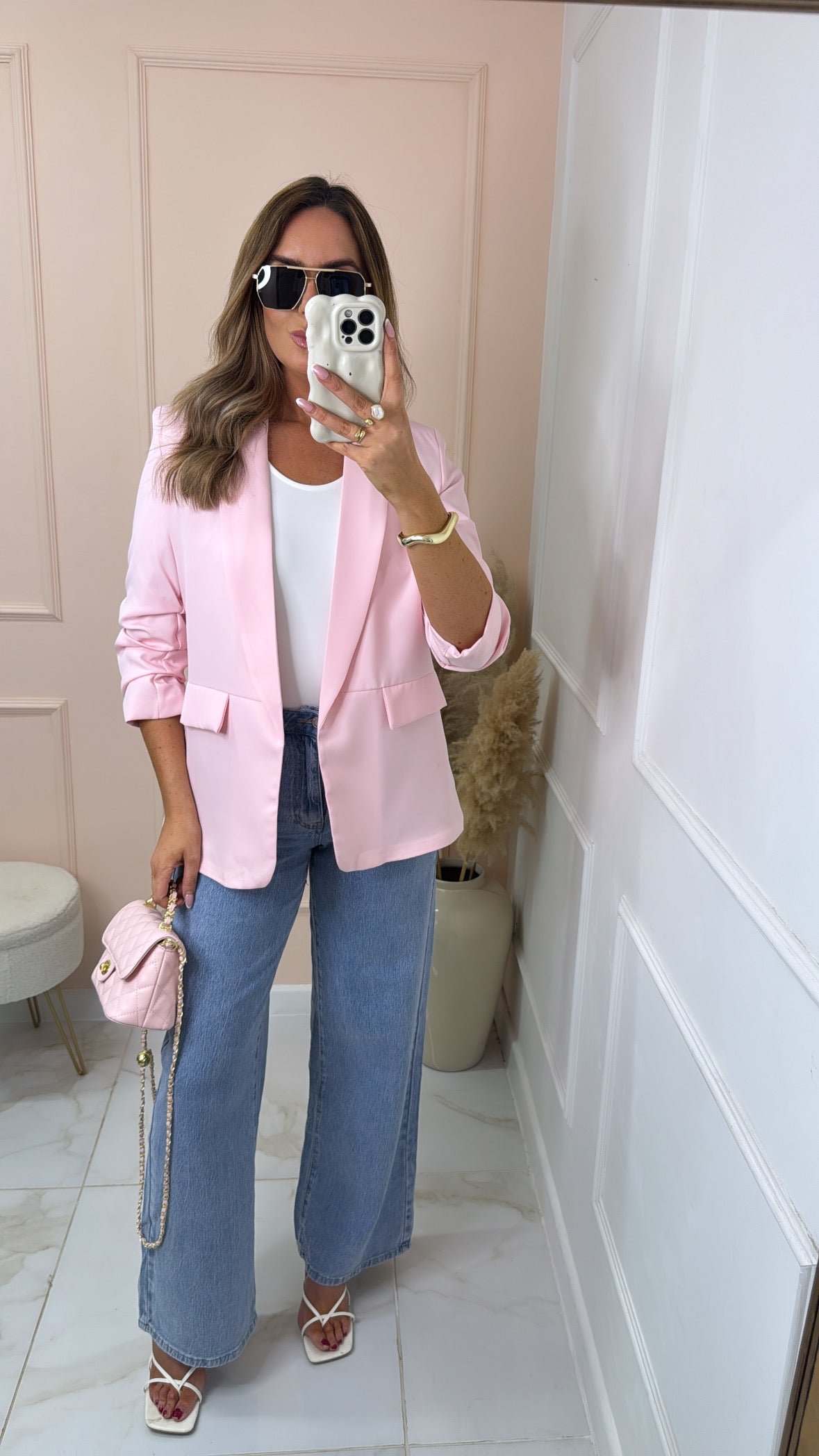 FREYA pink ruched sleeve blazer