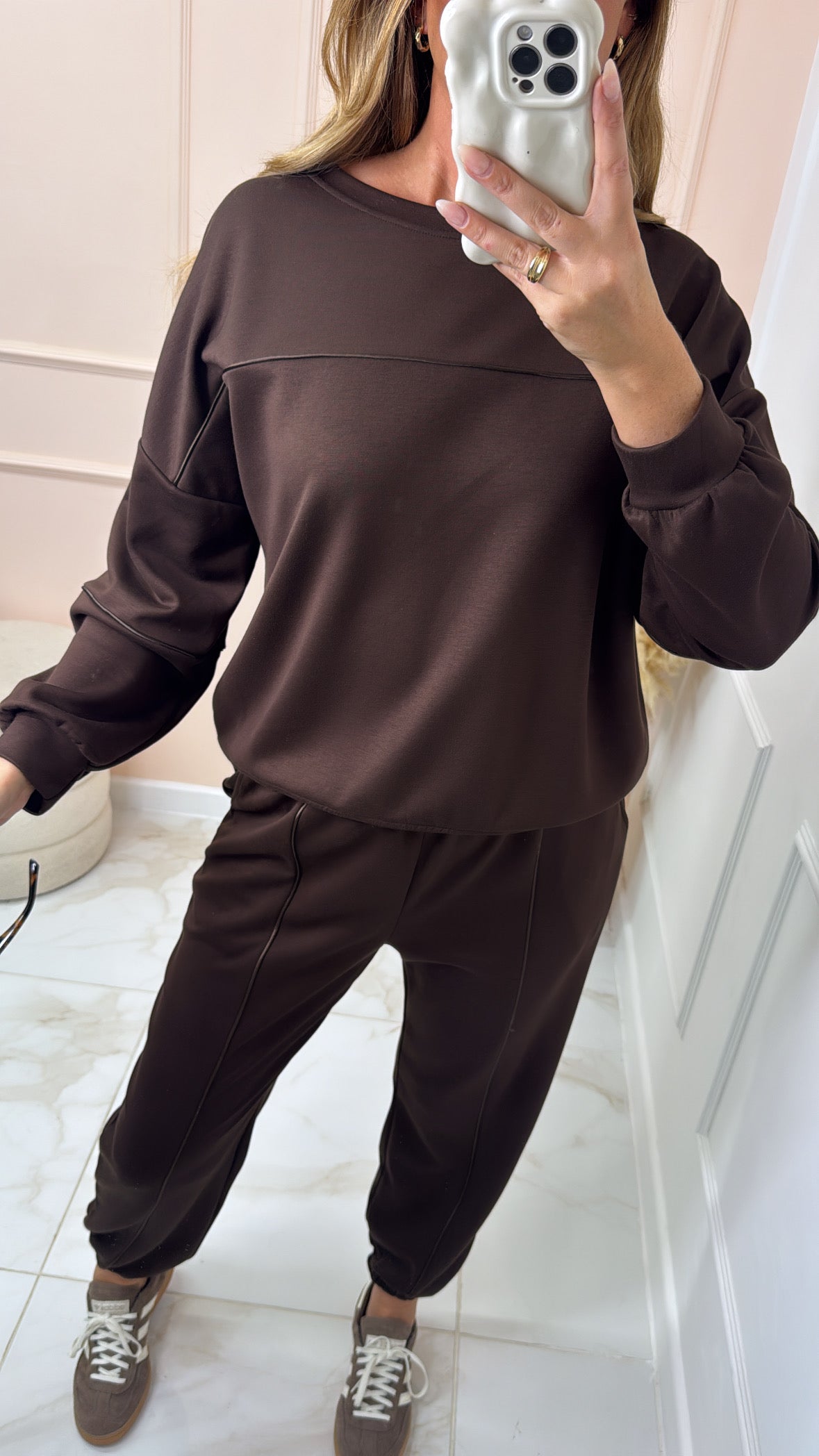 BELLA brown piping cuffed lounge set