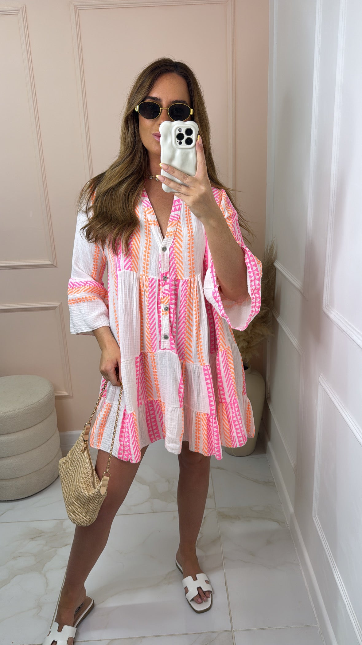 LYDIA orange printed cheesecloth smock dress