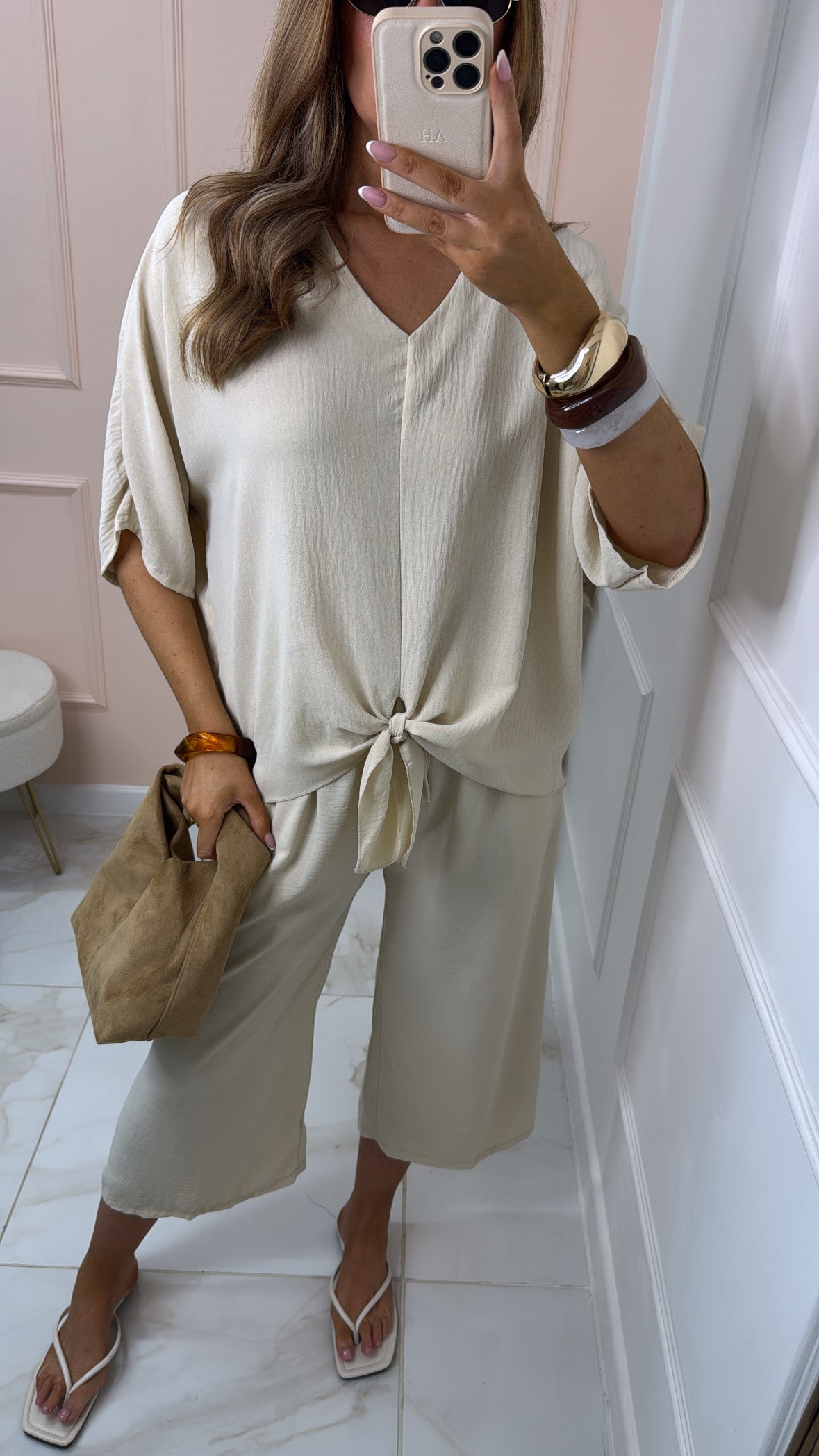 MAEVE stone tie front relaxed trouser set