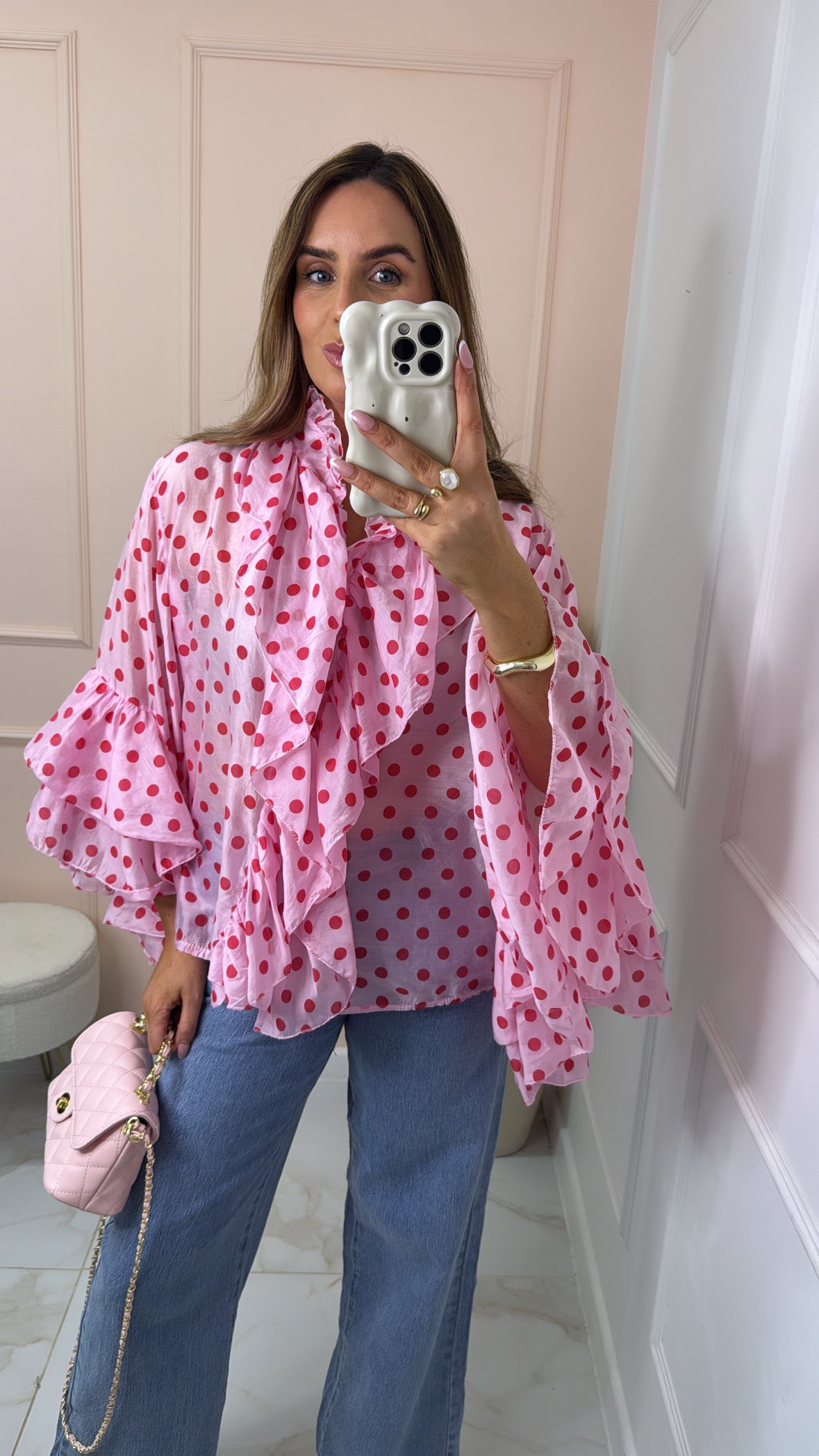 MARTHA pink polka dot ruffle blouse