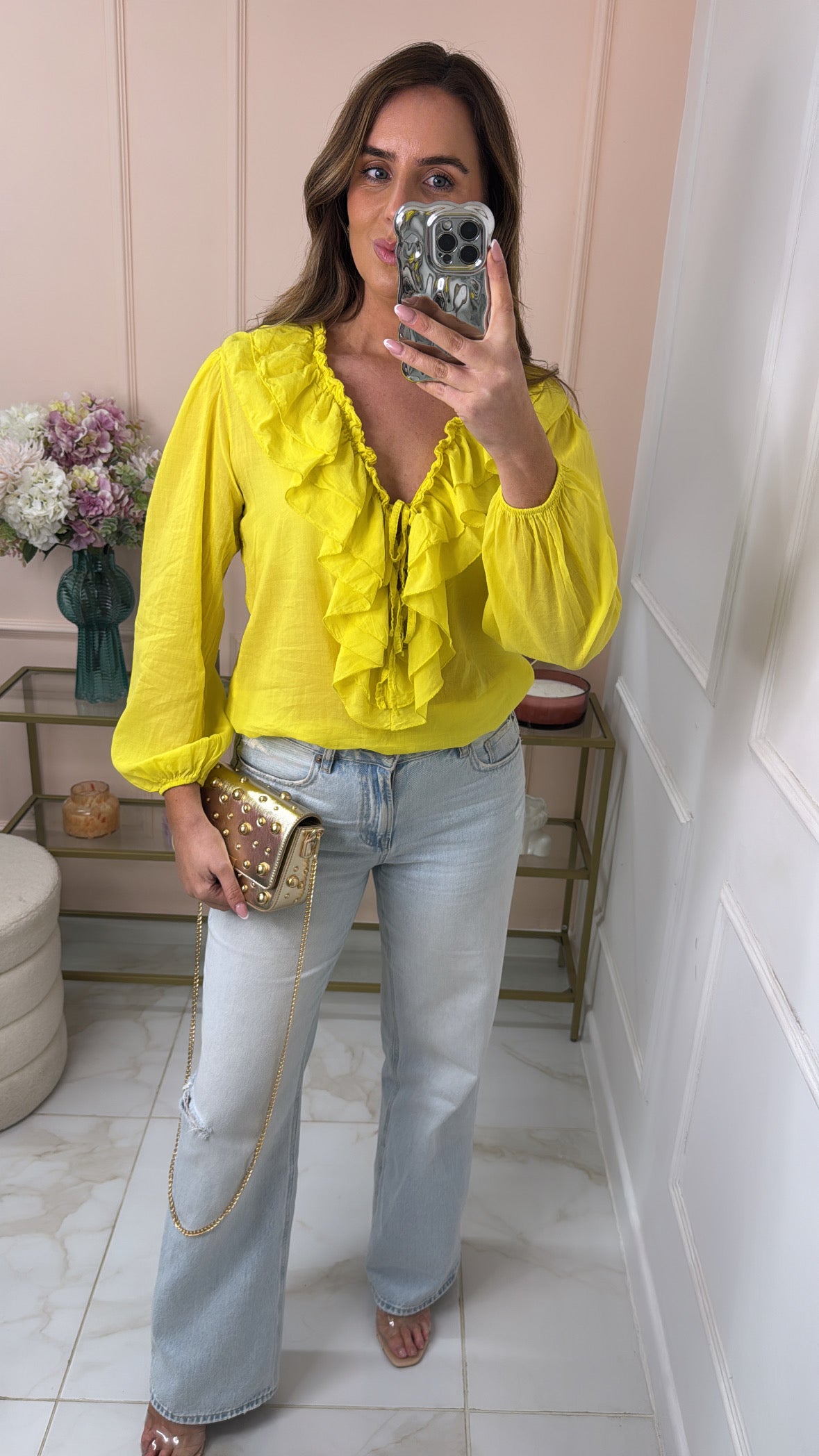 ALORA yellow ruffle cotton blouse