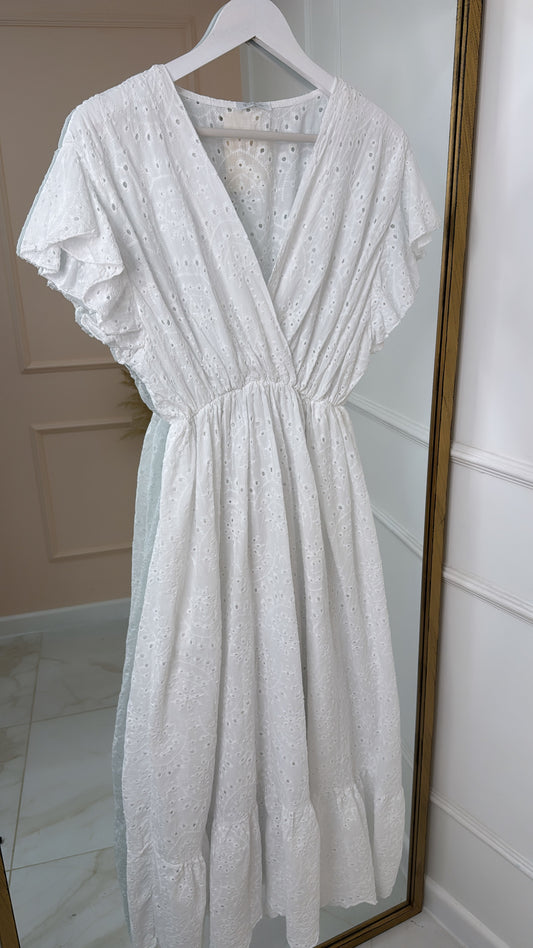 KATY white frill broderie anglaise summer dress