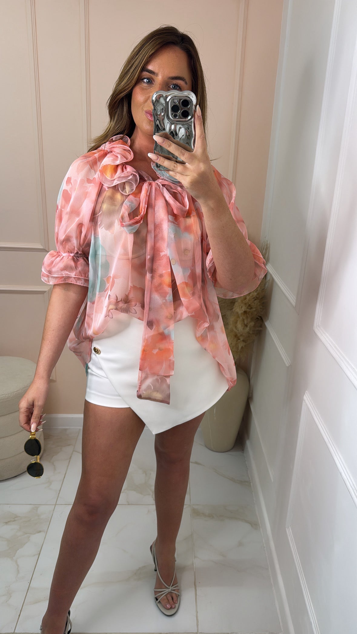 WILLOW white button wrap skort