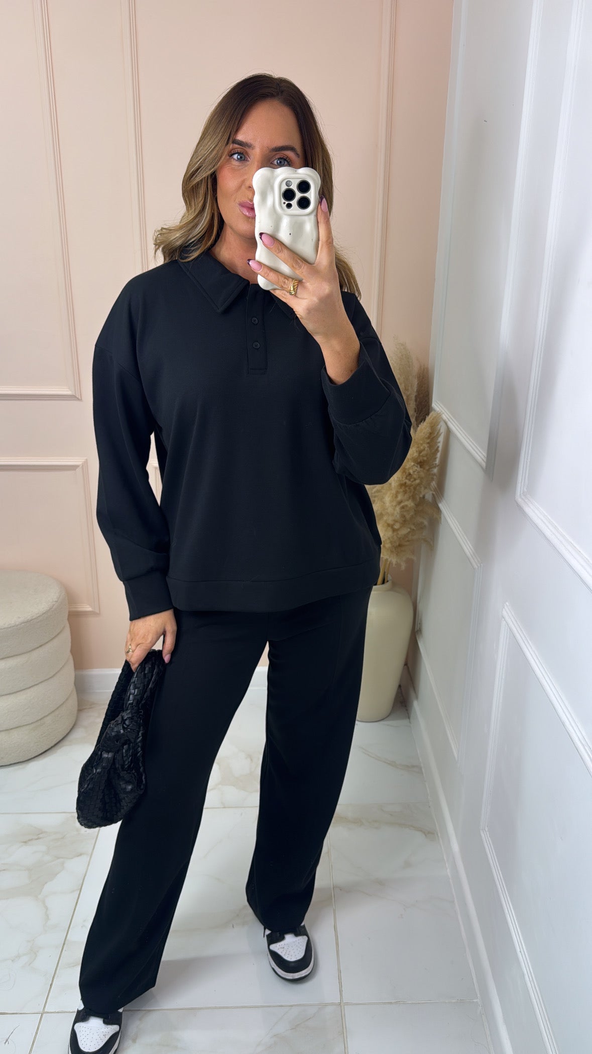 MADDIE black collar detail lounge set