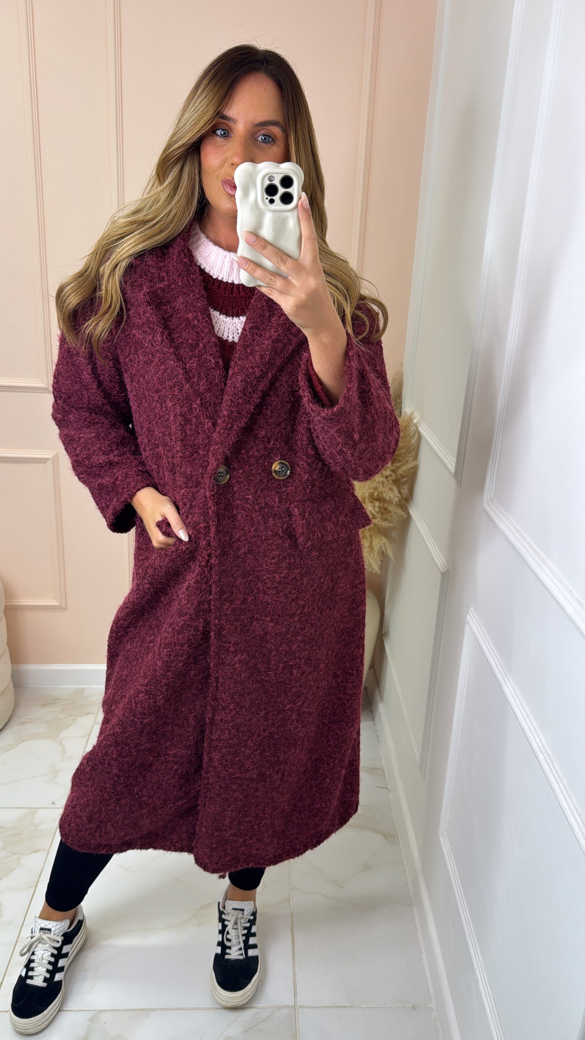 ASTRID burgundy boucle double breasted long coat