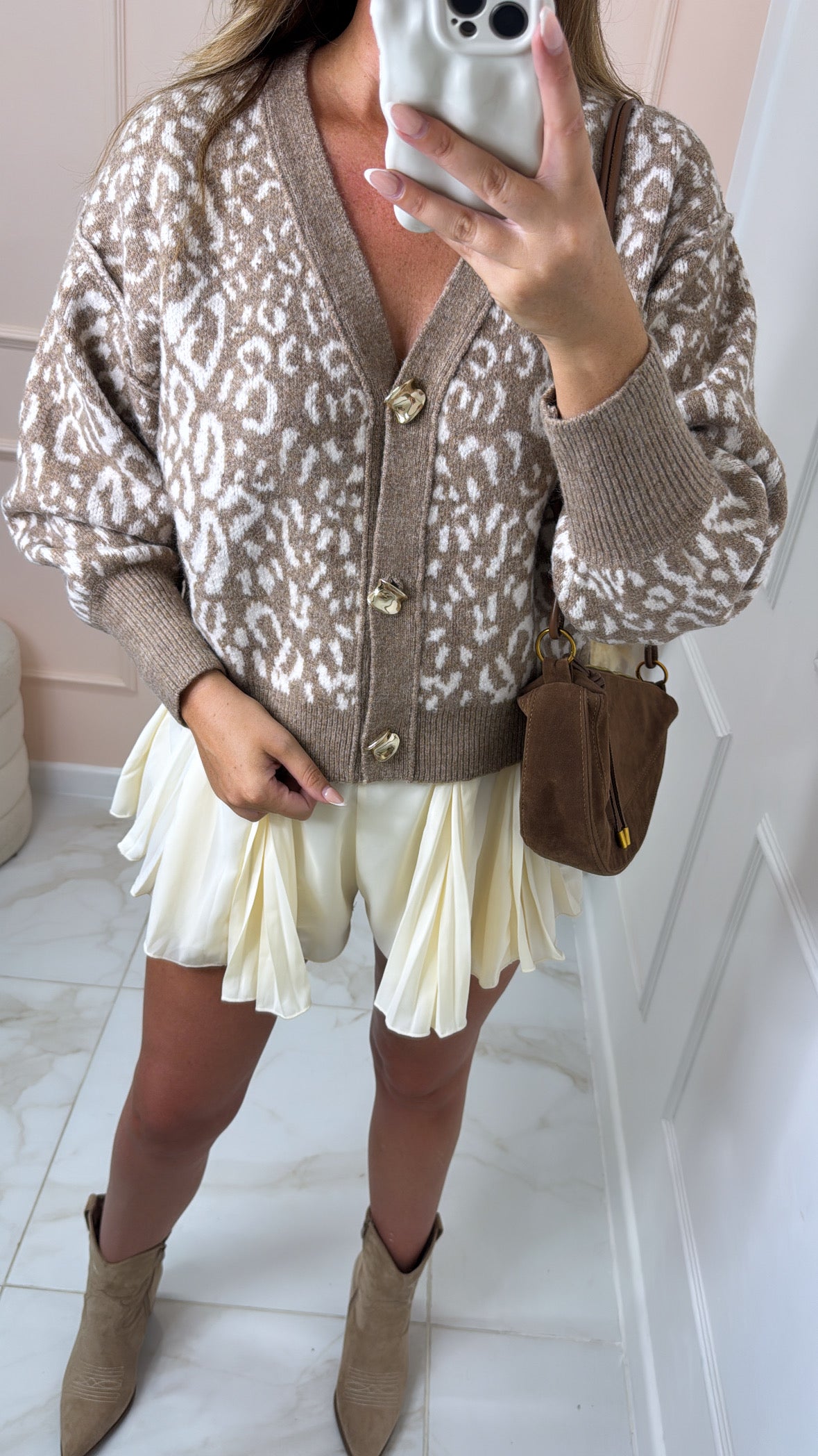 LAURA beige leopard print cardigan