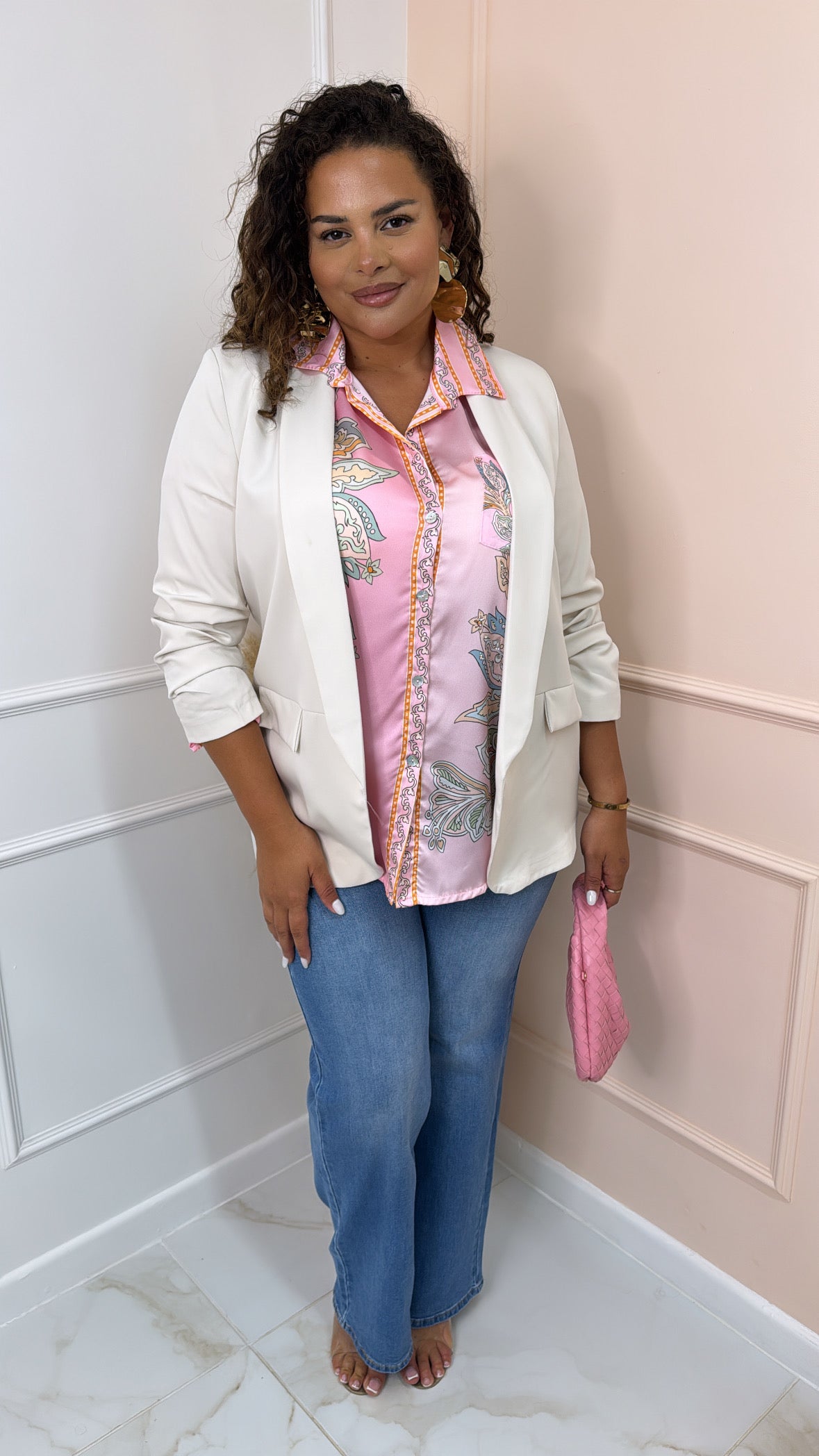 KADY beige ruched sleeve blazer
