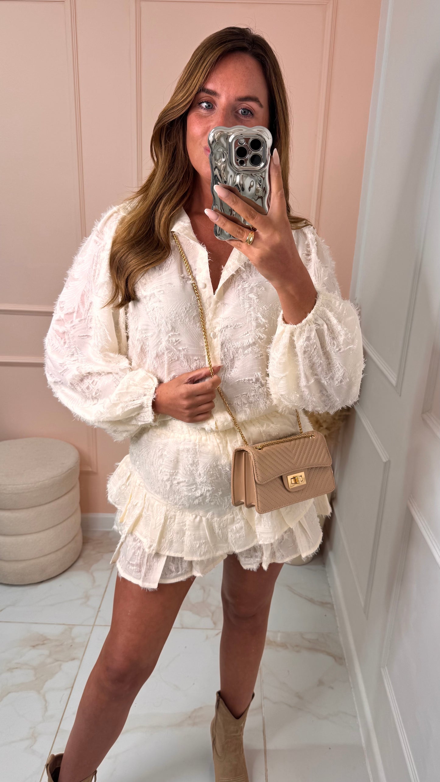 KEELEY cream textured skort set