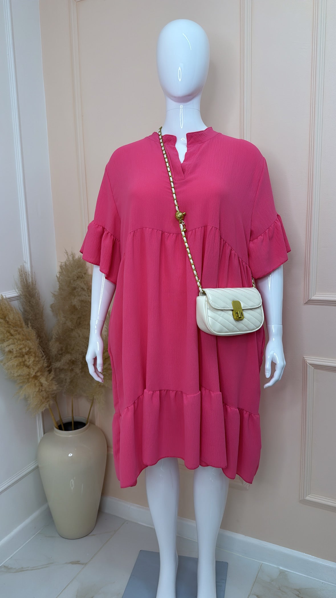 DARCY pink tiered smock dress