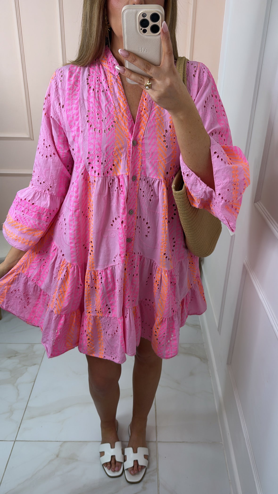 SADIE pink broderie anglaise smock dress