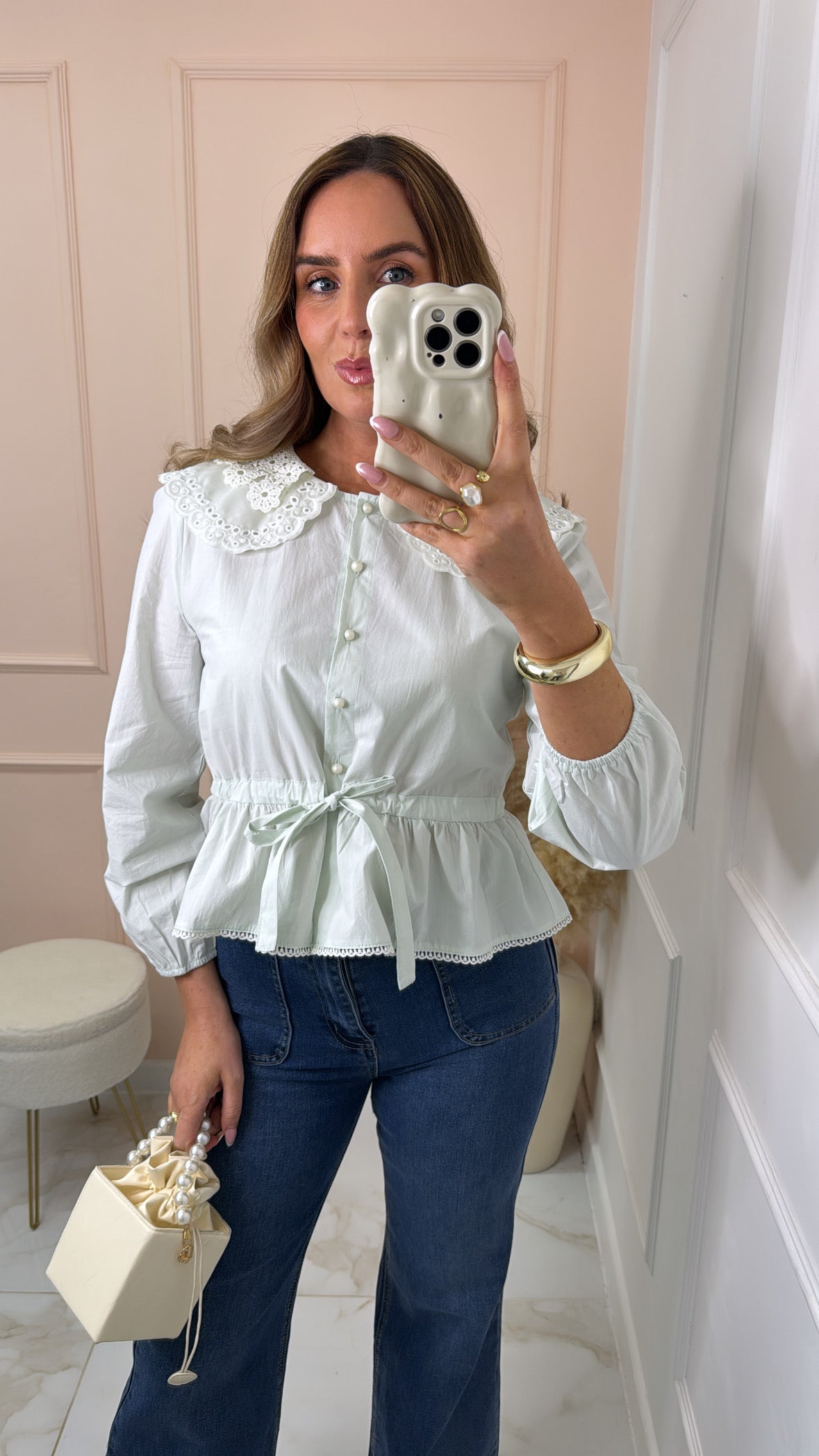 LOTTIE mint broderie collar blouse