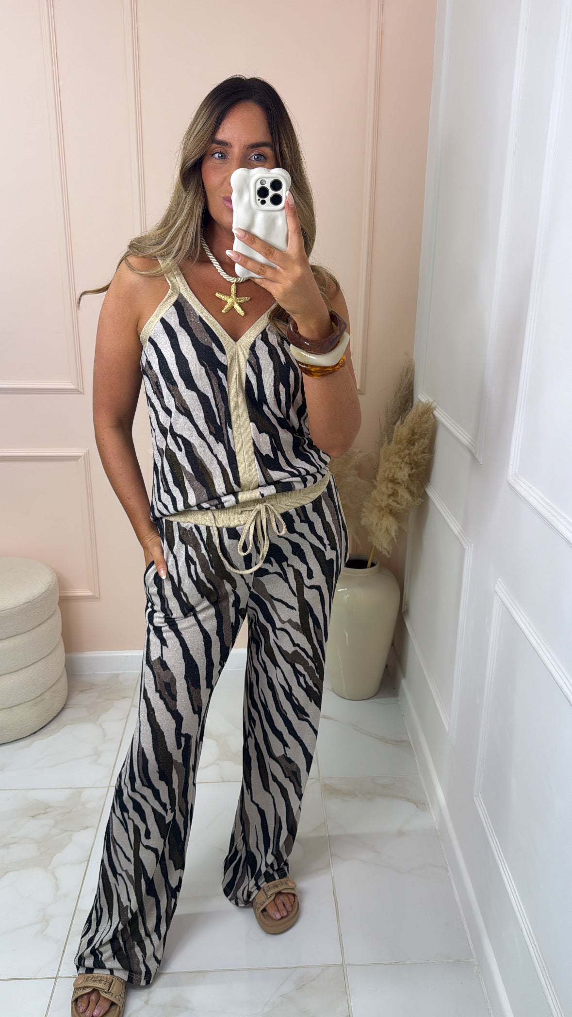 ARABELLA zebra lurex knit trouser set