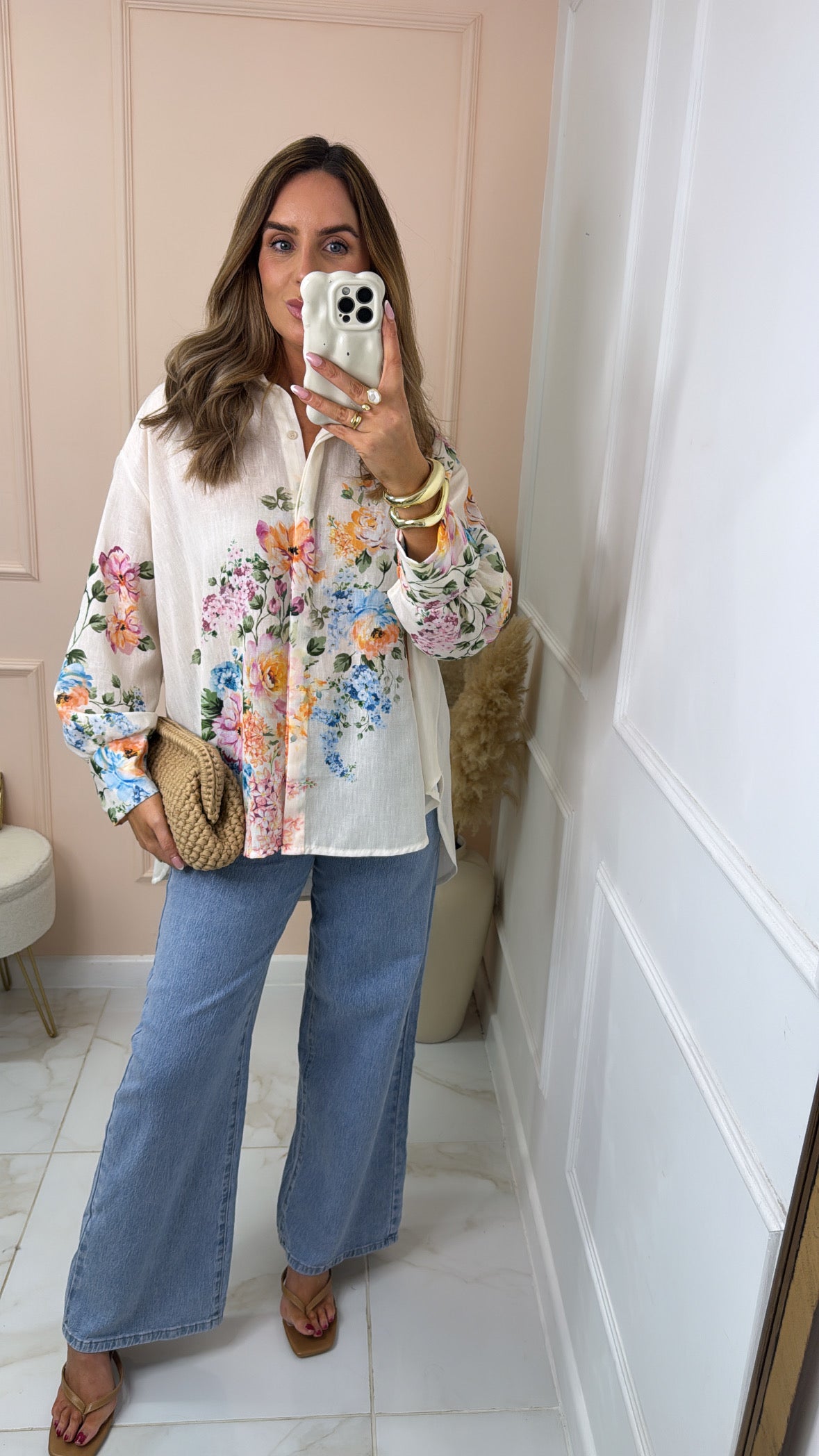 SOPHIA beige floral printed shirt