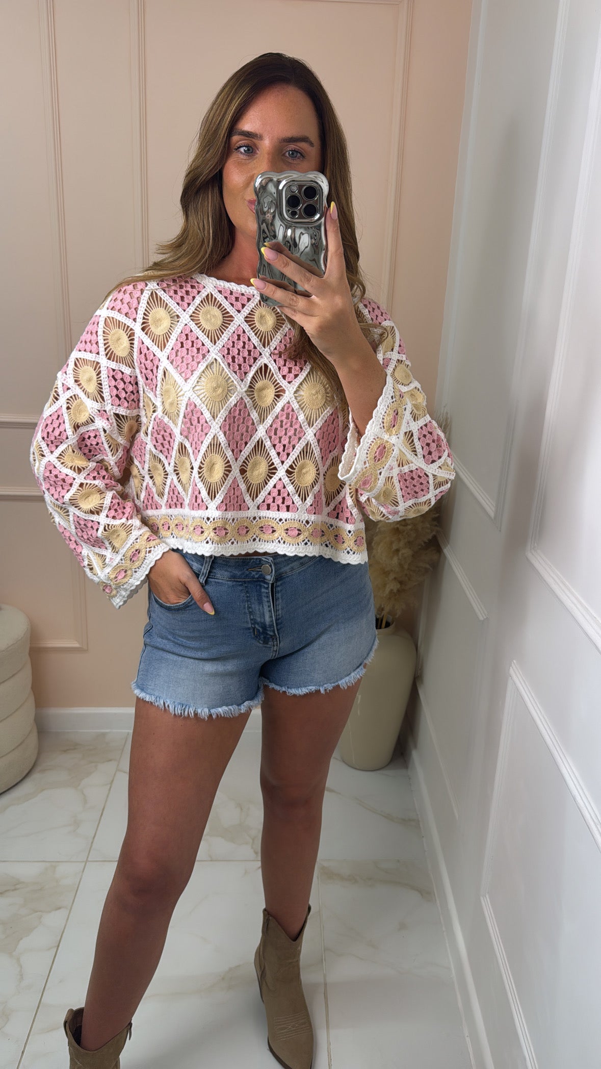 FRAN pink patterned crochet top