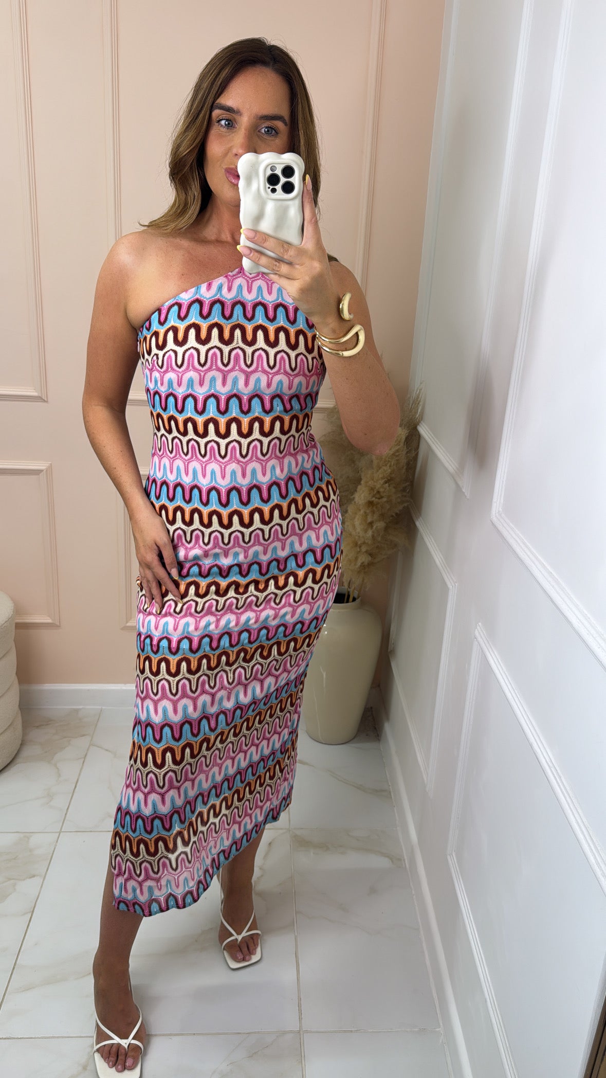 UNA pink knit one shoulder dress