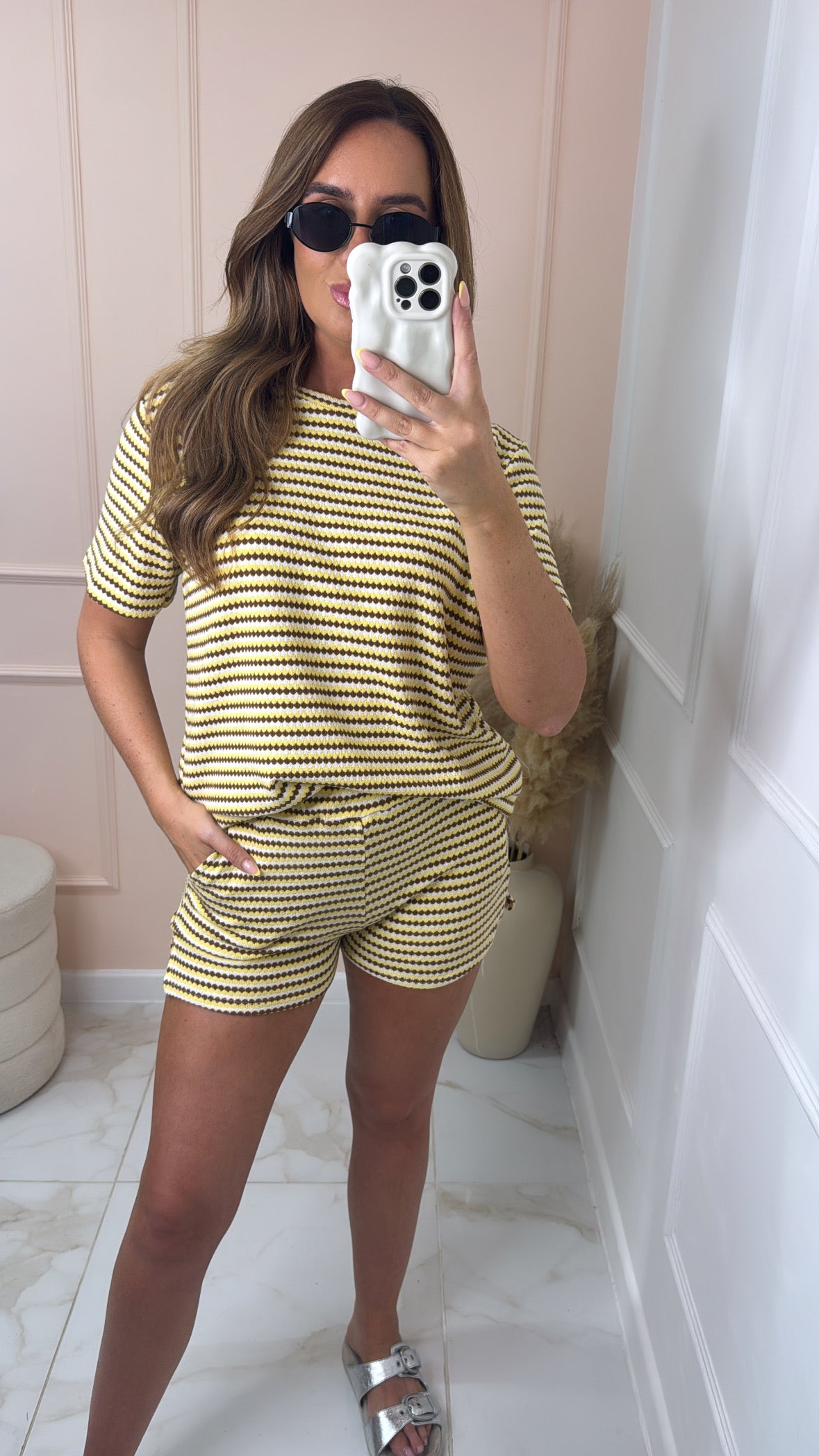 CALLIE yellow striped short set