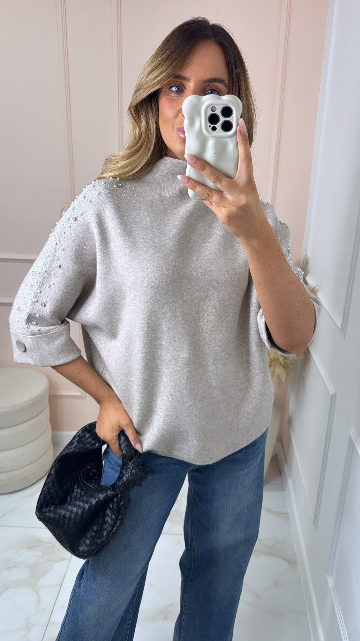 ALICE beige embellished knit top