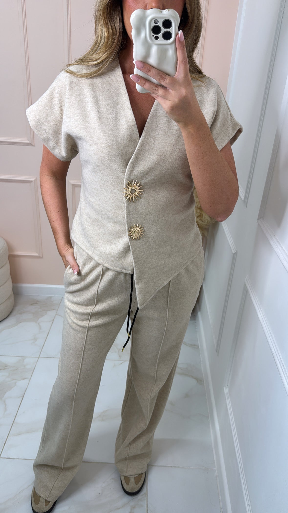 BELLA beige gold sun button lounge set