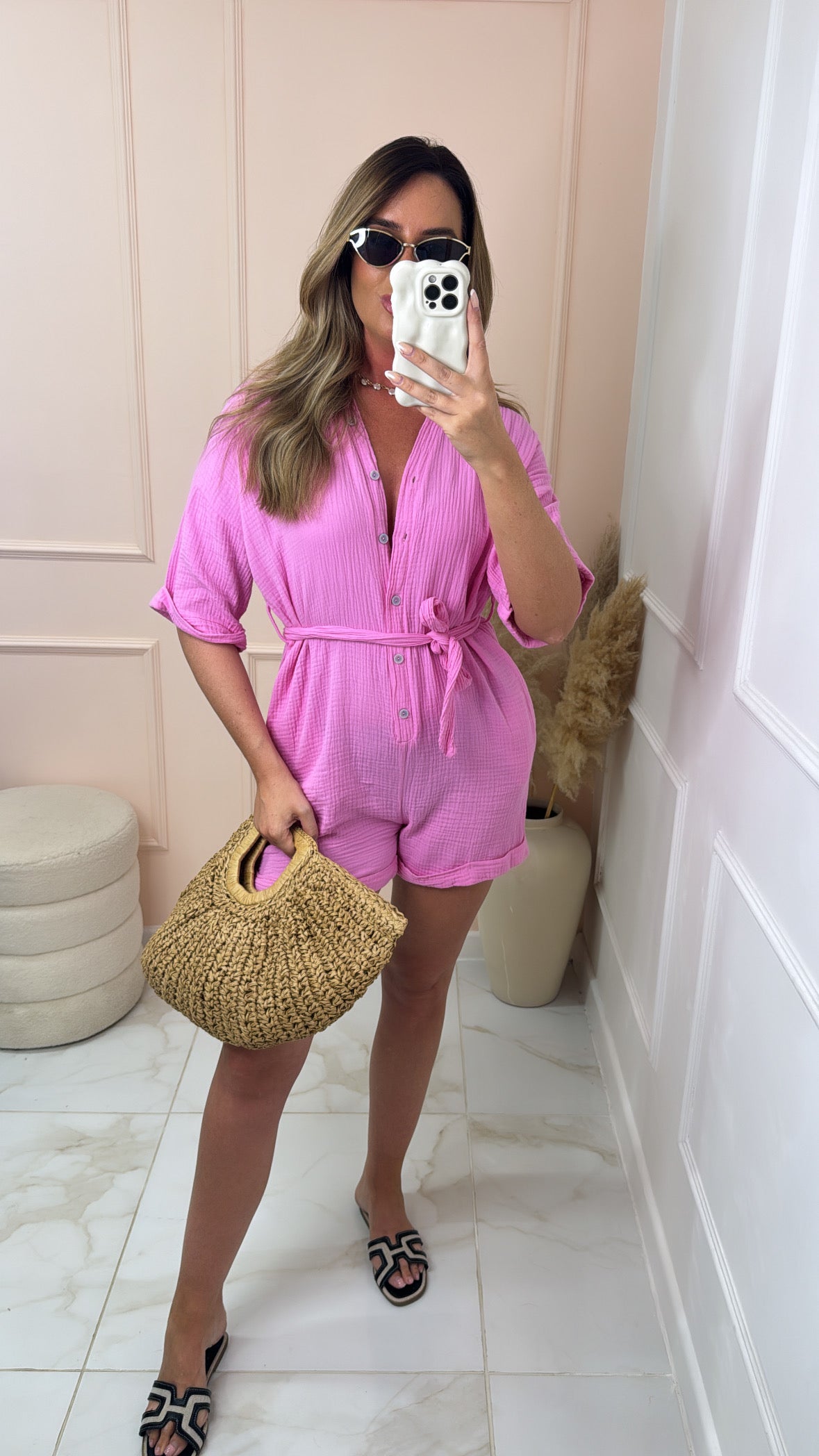 BIANCA pink cheesecloth playsuit
