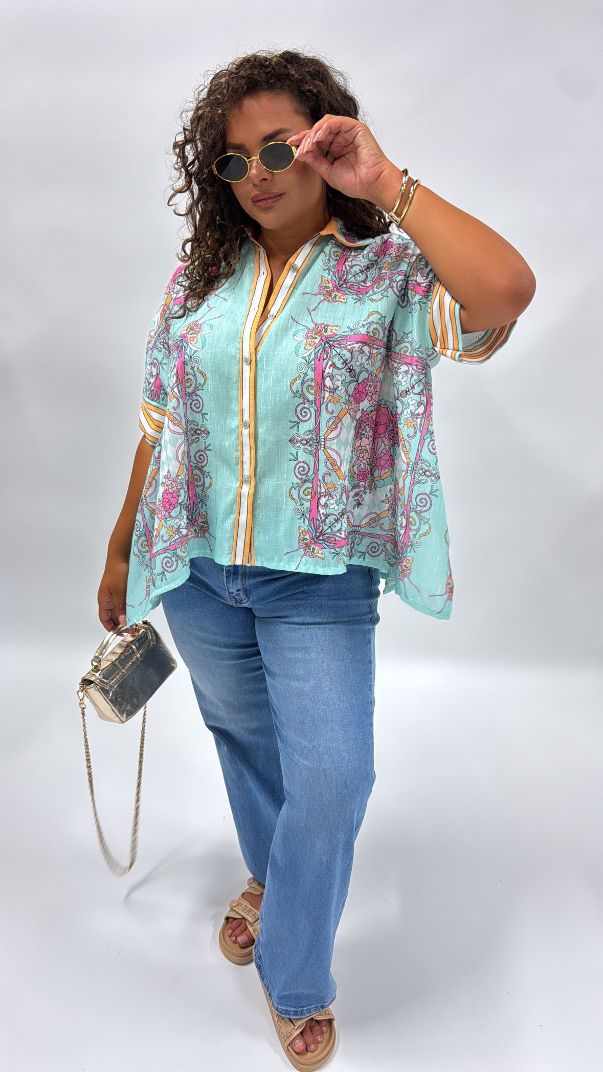 ISABELLA blue floral printed blouse