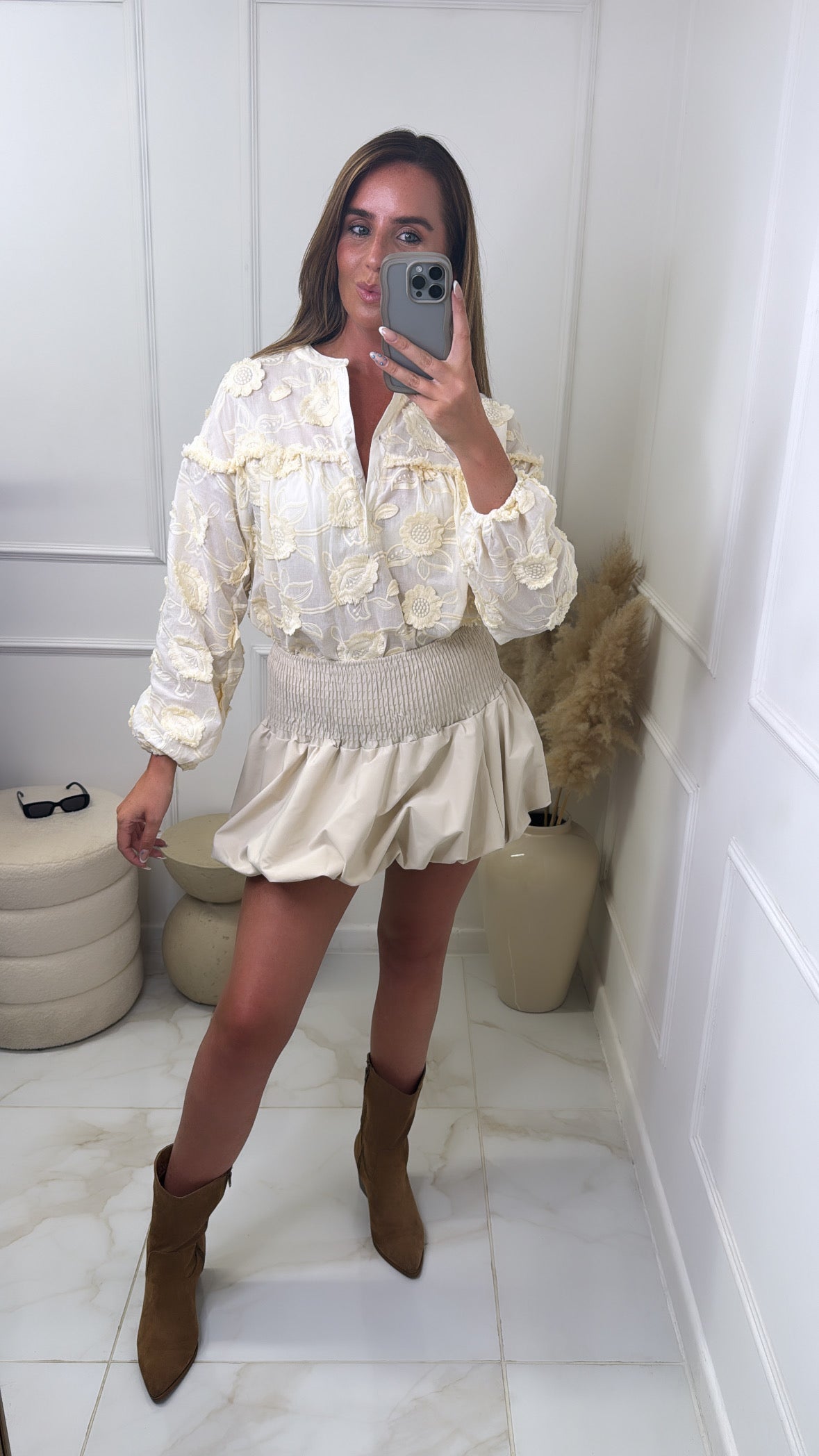 DIXIE beige textured smock blouse