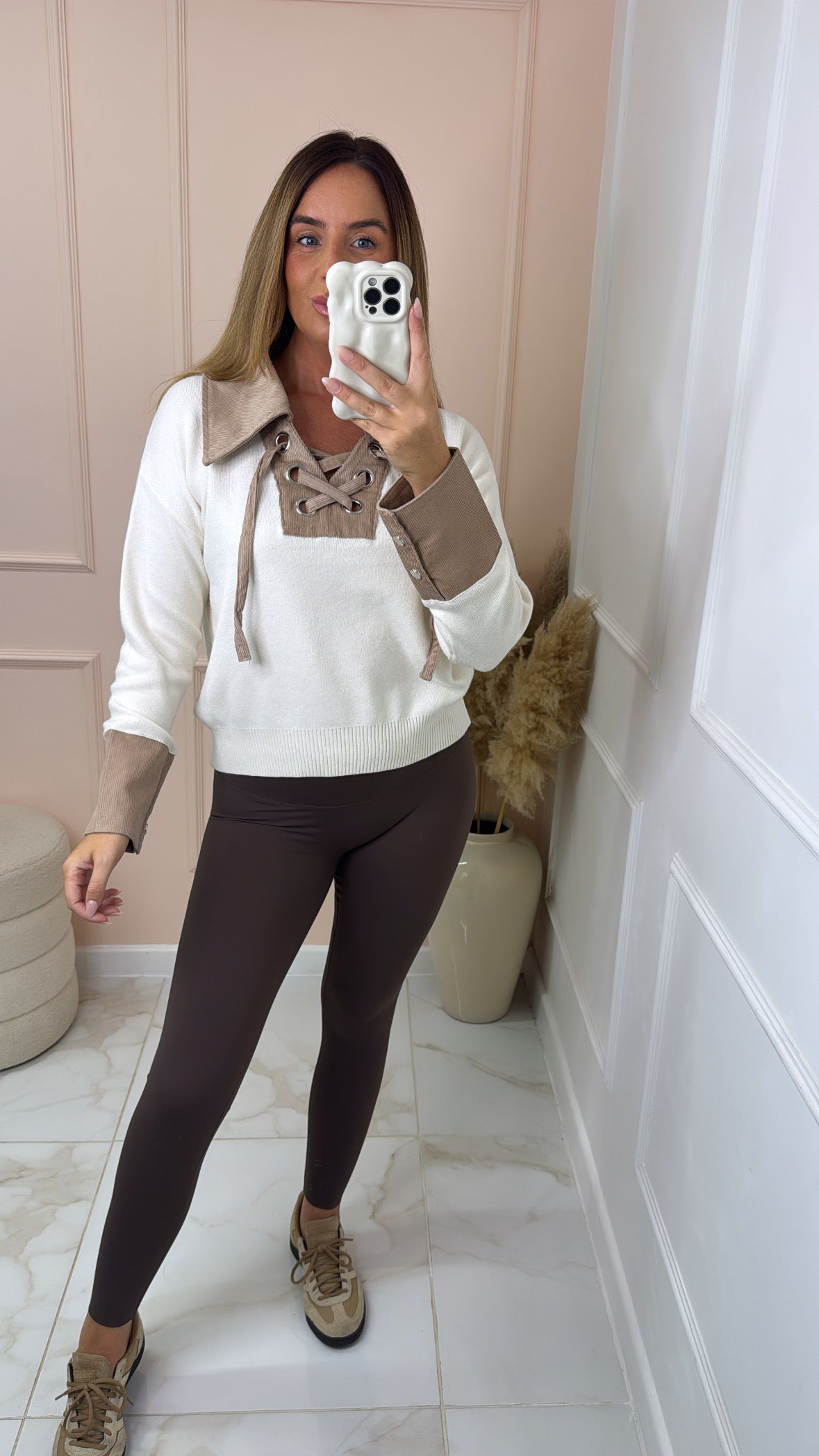 MAEVE beige cord lace up jumper